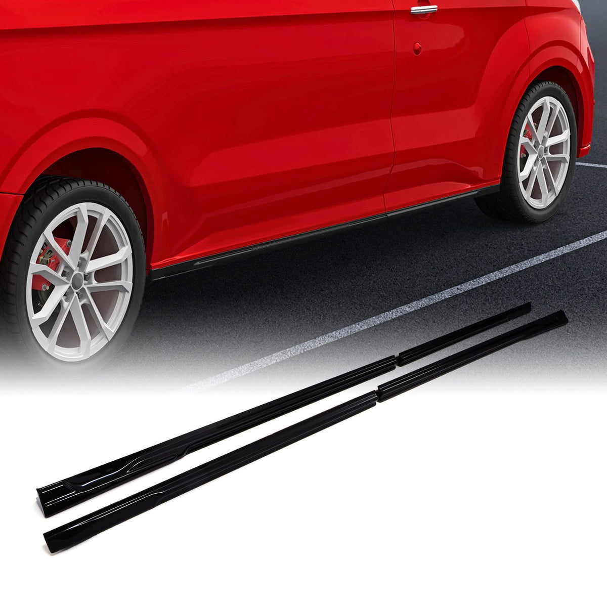 Gloss Black Side Skirts for Ford Transit Custom MK2 LWB 2024+