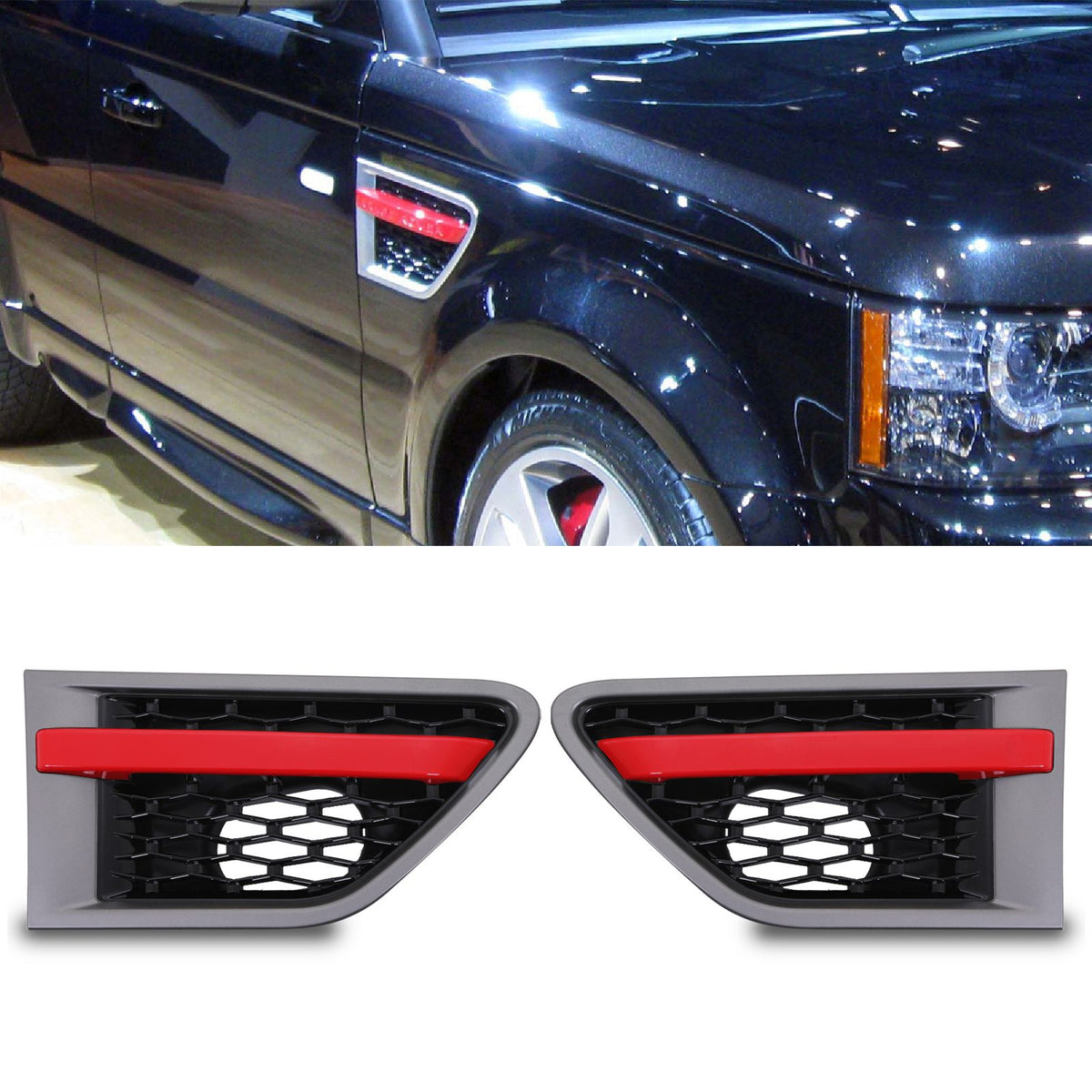 Silver And Red Side Air Intake Vents for Range Rover Sport 10-13