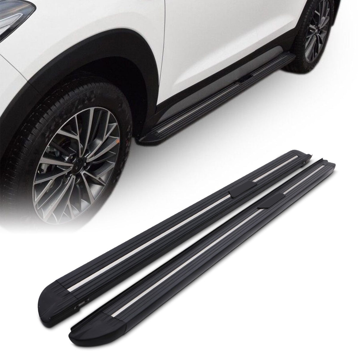 Black And Chrome Running Board Side Steps for Hyundai Tucson TL 15-21