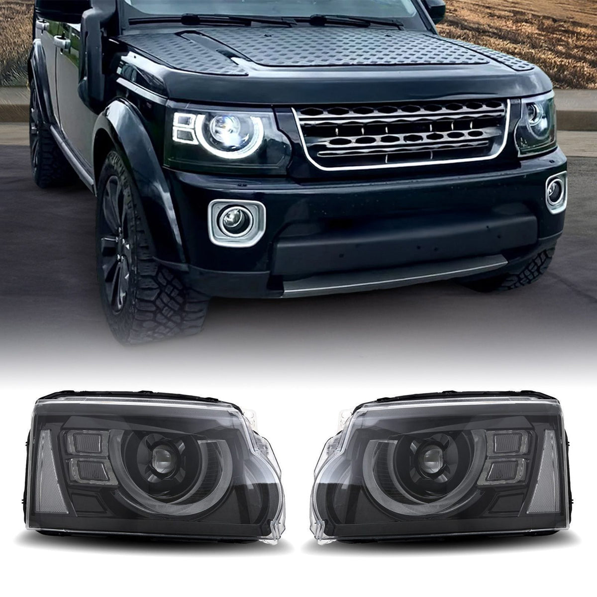 Defender Style Front LED Headlights for Land Rover Discovery 4 L319 13-16