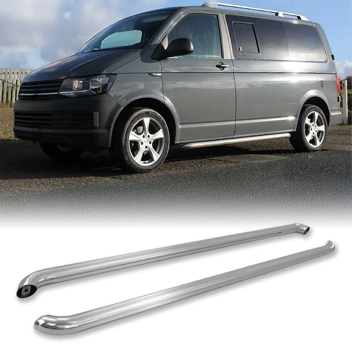 Stainless Steel Side Bars for VW Transporter T5 & T6 SWB 03+