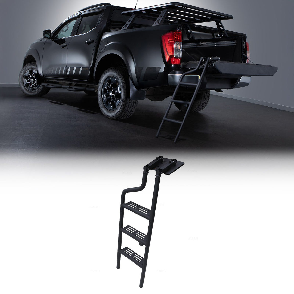 Black Rear Tailgate Folding Ladder for Nissan Navara D40 D23 NP300 2005+