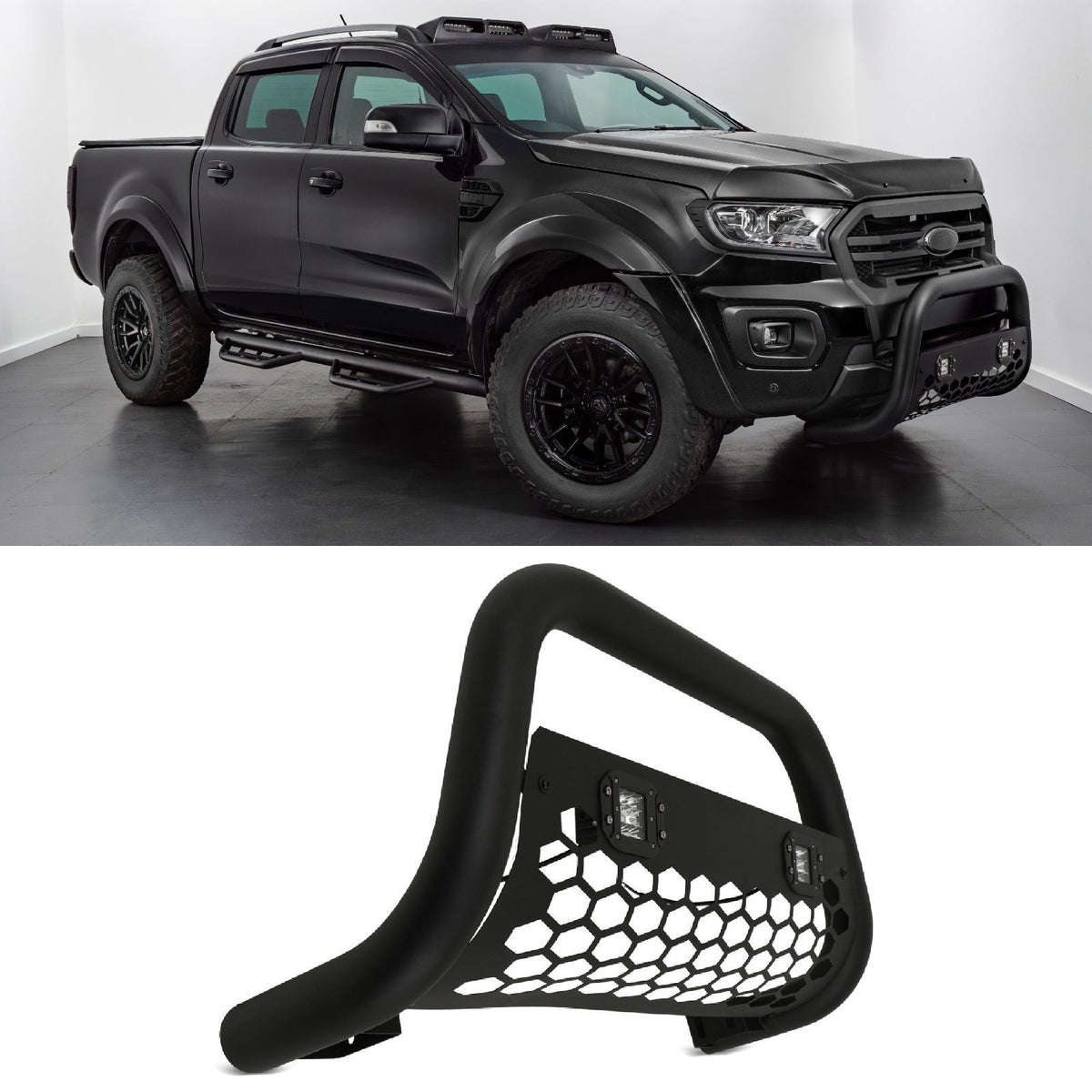 Matte Black Steel Bull Bar With Lights for Ford Ranger T7 15-17