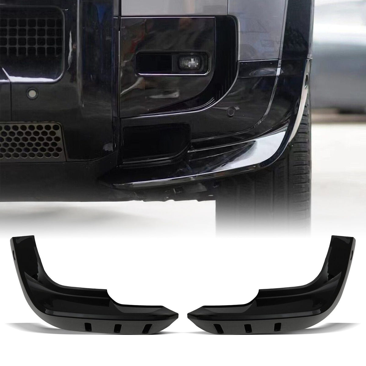 Gloss Black Front Splitter Corners for Land Rover Defender L663 2020+