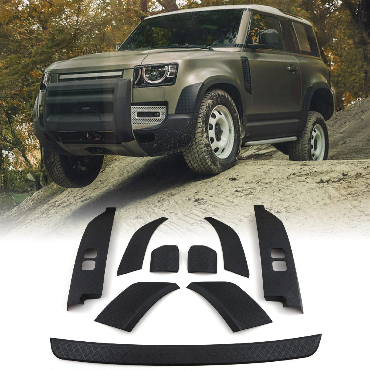 Chequer Plate Trim Kit & Rear Bumper Protector for Land Rover Defender L663 2020+