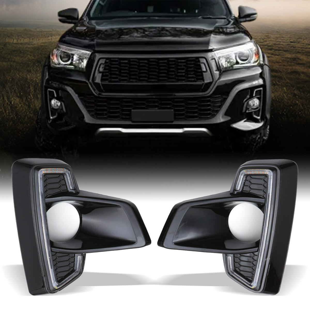 LED DRL & Fog Light Surrounds for Toyota Hilux Invincible X Revo MK8 18-20