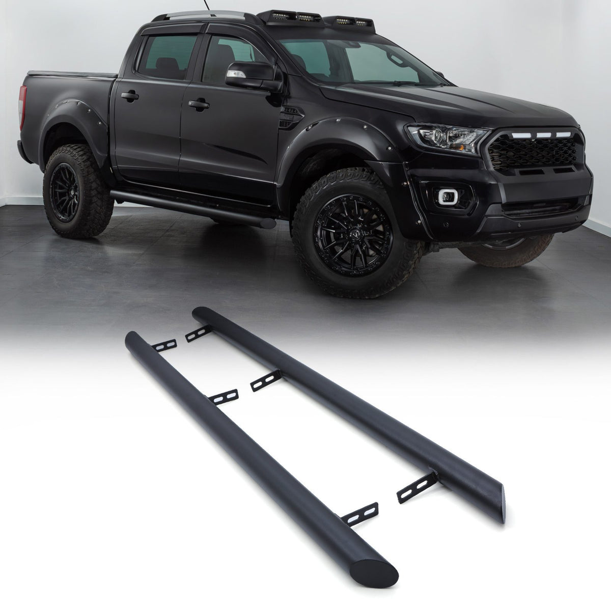 Matte Black 3" Side Bars for Ford Ranger T6 T7 T8 Double Cab 12-22