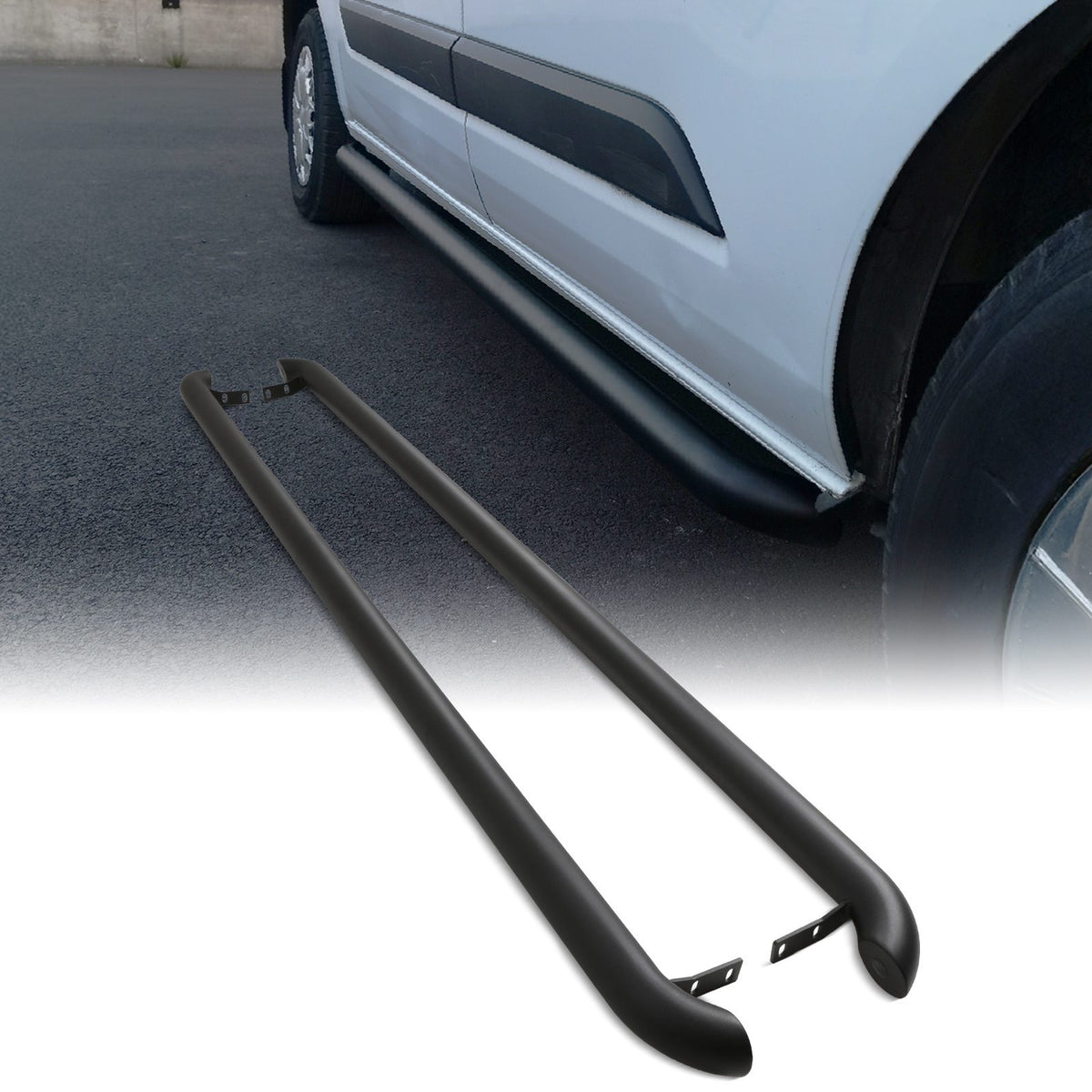 Matte Black 2.4" Side Bars for Ford Transit Custom SWB 2013+