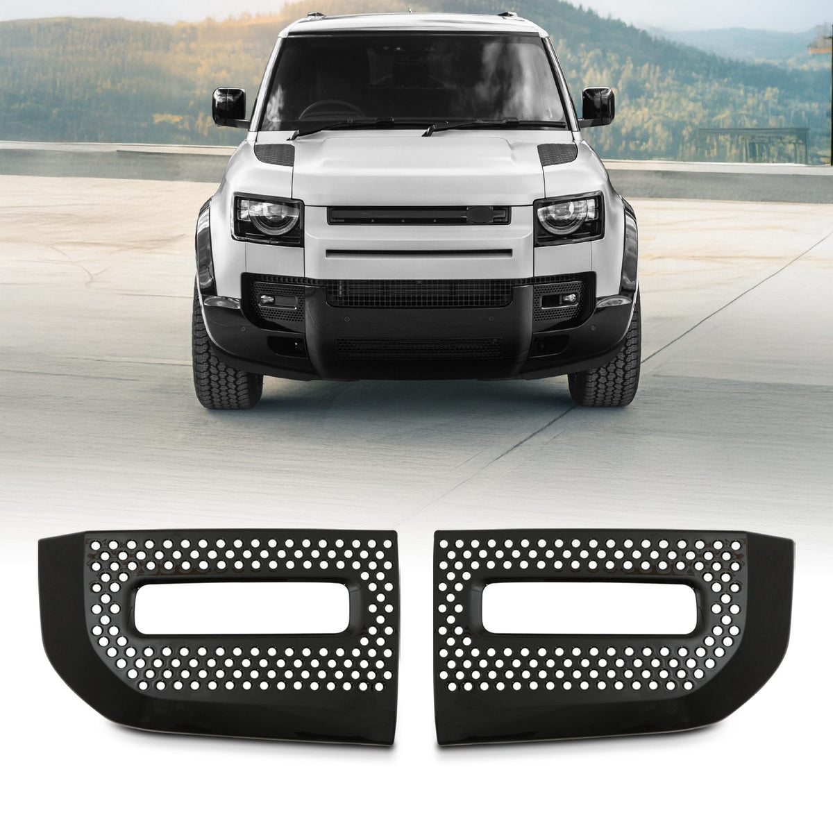 Gloss Black Front FOG Light Surrounds for Land Rover Defender L663 2020+