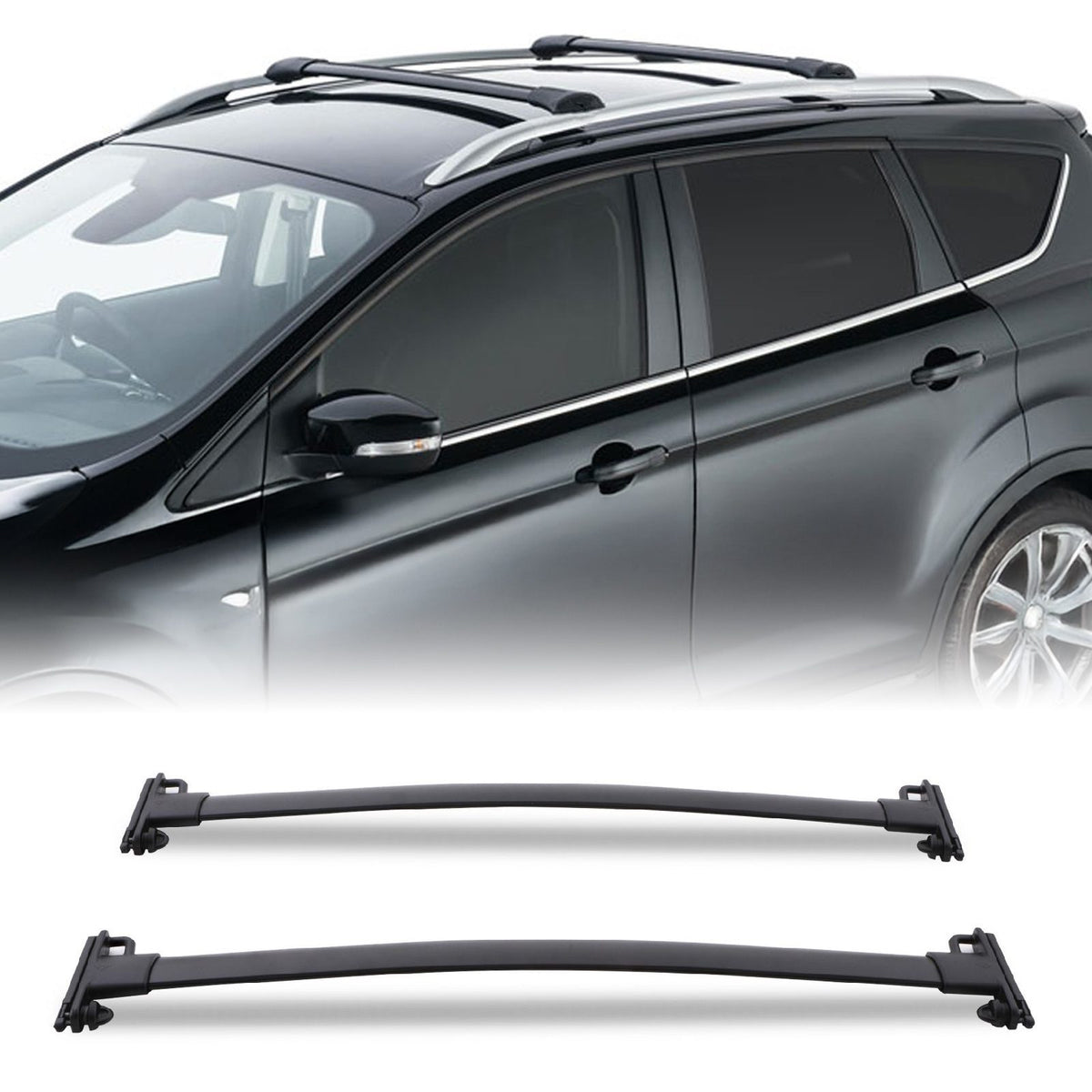 Full Length Black Roof Cross Bars for Ford Kuga MK1 08-12