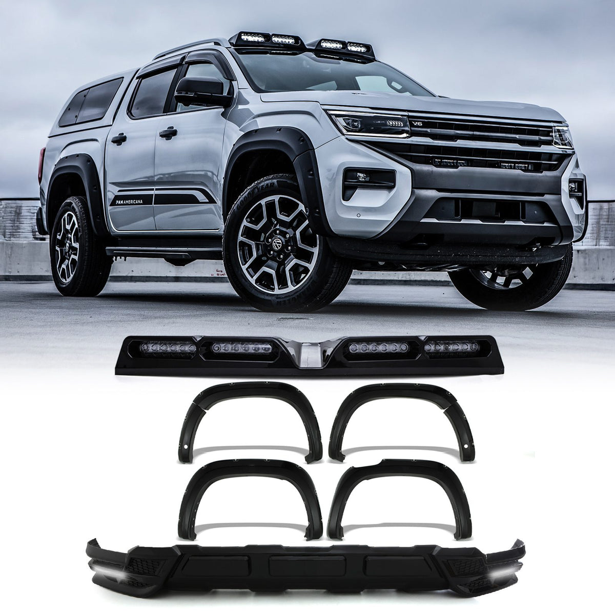 DRL Front Splitter Wide Arches & Quad Roof Light Kit for VW Amarok MK2 2023+