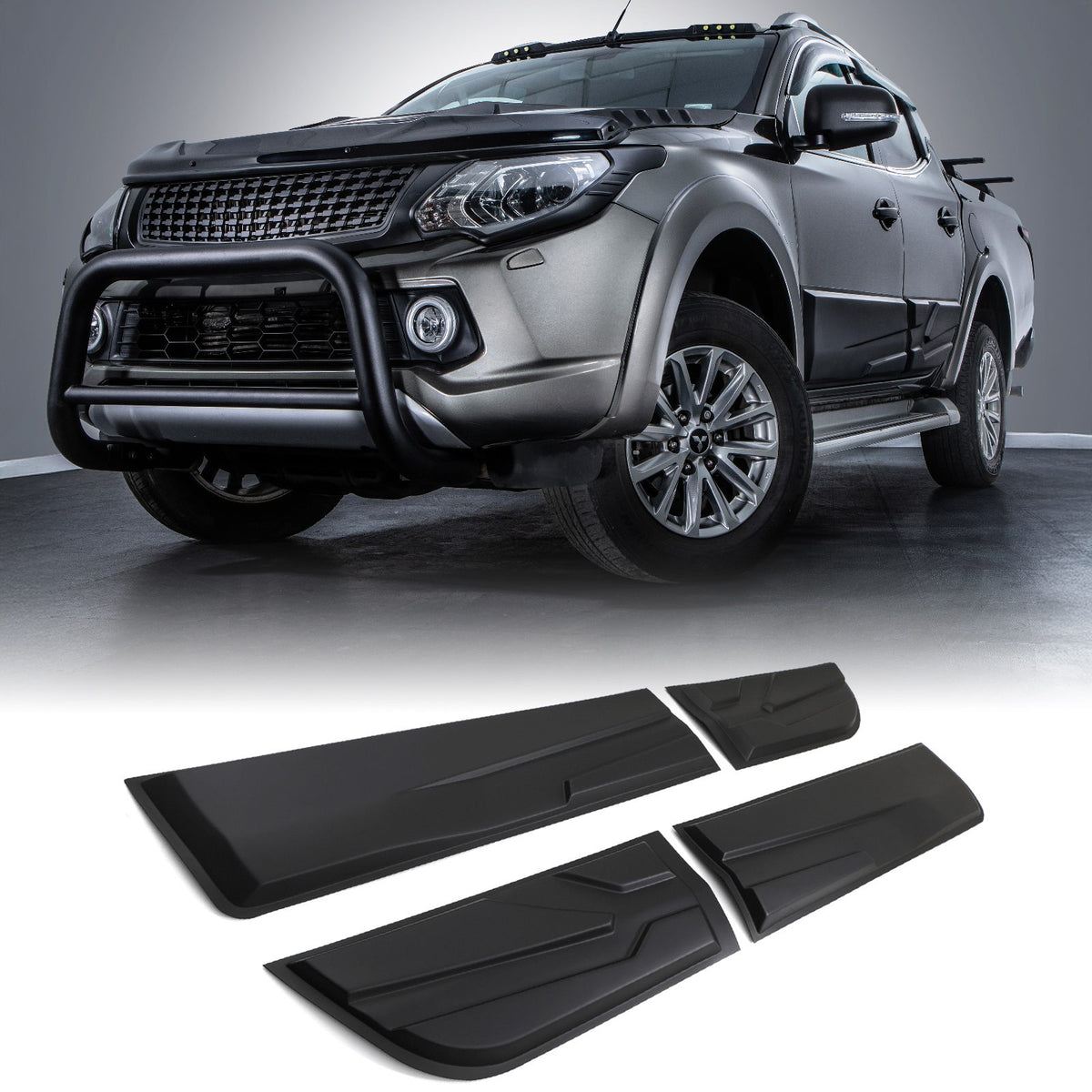 Large Matte Black Body Cladding Door Kit for Mitsubishi L200 Triton 15-23