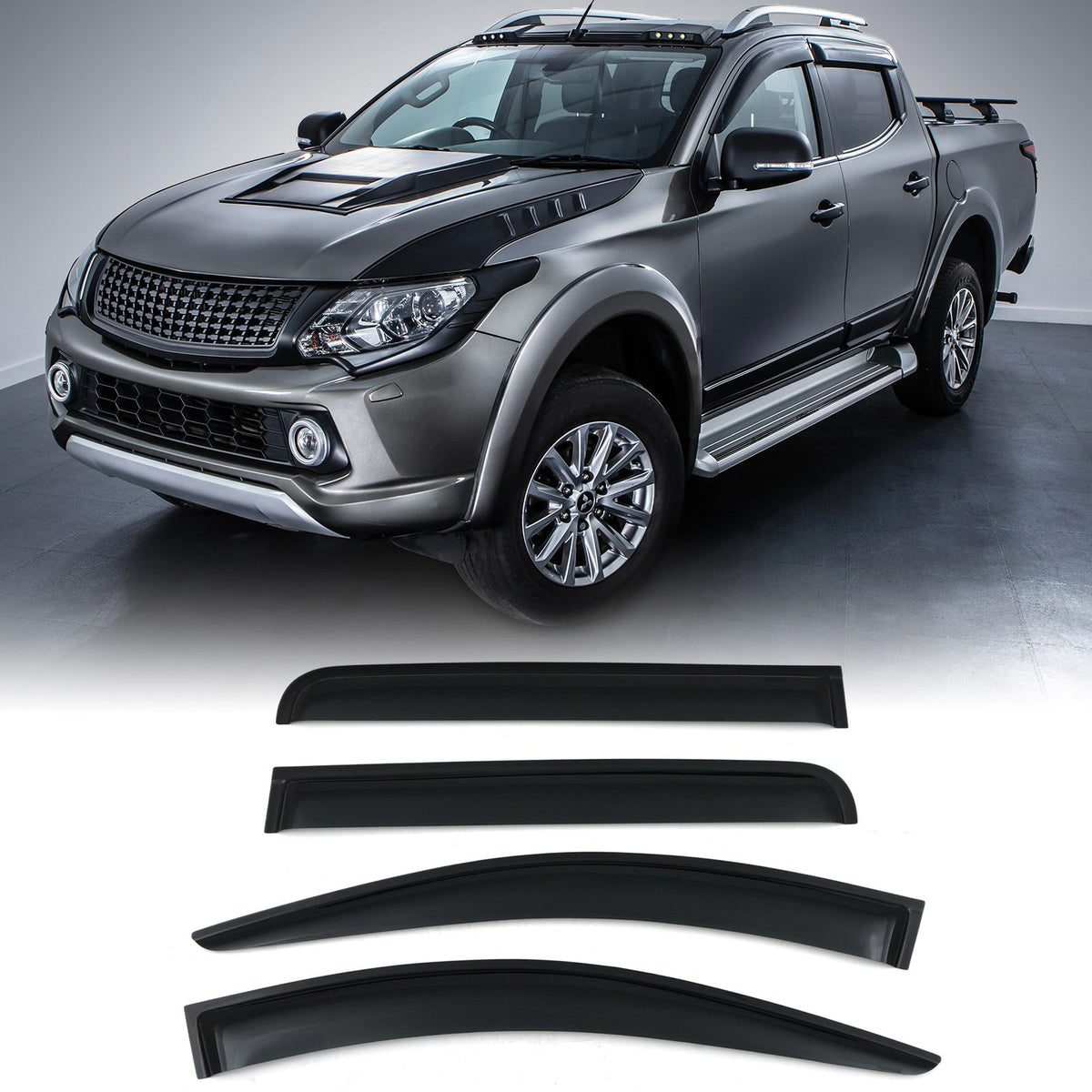 Black Wind Deflectors for Mitsubishi L200 Triton Series 5 Double Cab 15-19