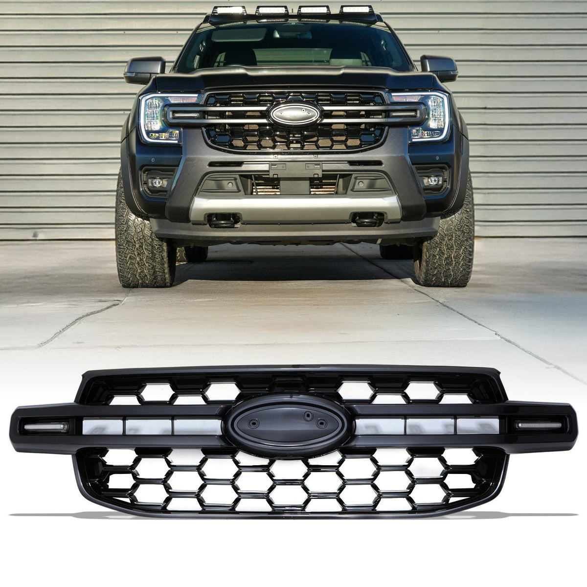 Grey and Black Front Grille With LEDs for Ford Ranger T9 2023+