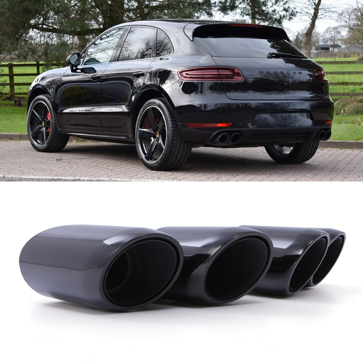 Black Quad Exhaust Tailpipe Tips for Porsche Macan S 14-18