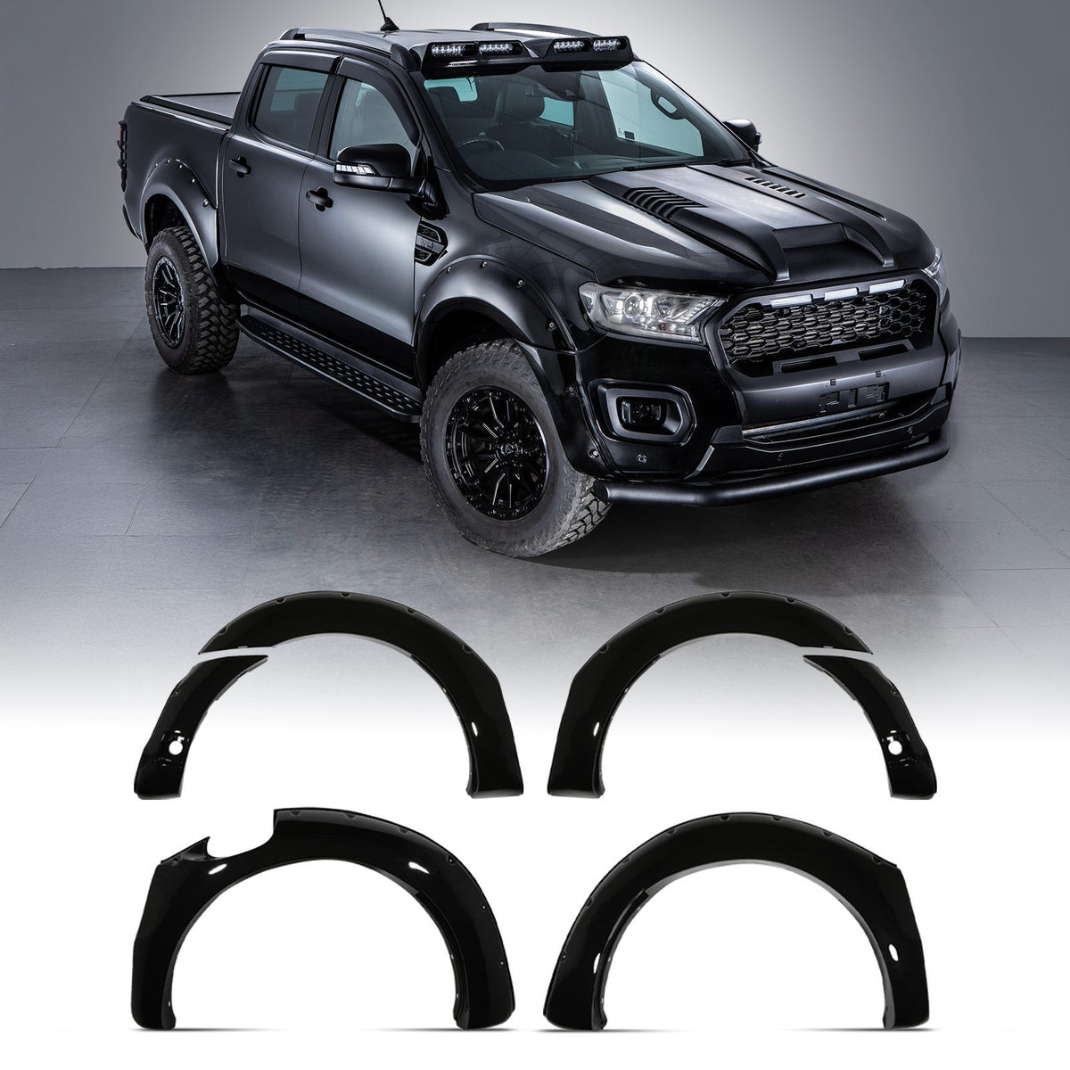 Gloss Black Wheel Arches With Sensor Holes for Ford Ranger T8 18-21