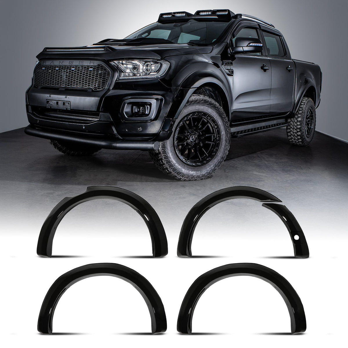 75mm Gloss Black Wheel Arch Kit With Sensor Holes for Ford Ranger T8 18-21