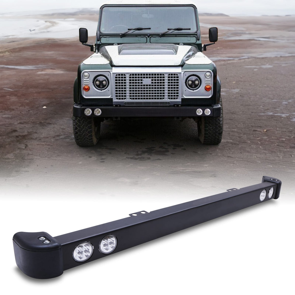Steel Front Bumper Round LED Spot Light Bar for Land Rover Defender Ld 2.2 2.4 TD4 83-16