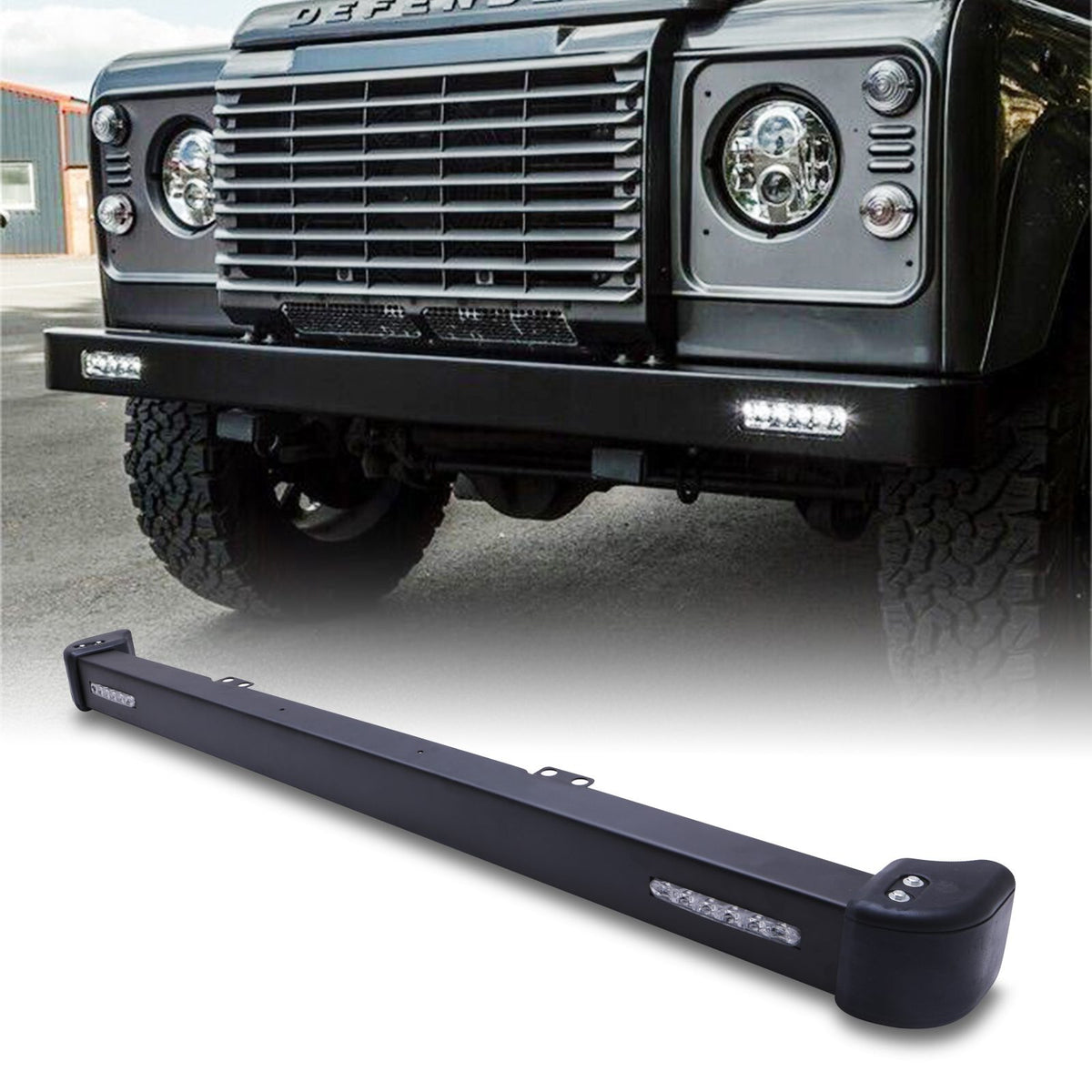 Steel Front Bumper LED HID Spot Light Bar for Land Rover Defender LD 2.2 2.4 TD4