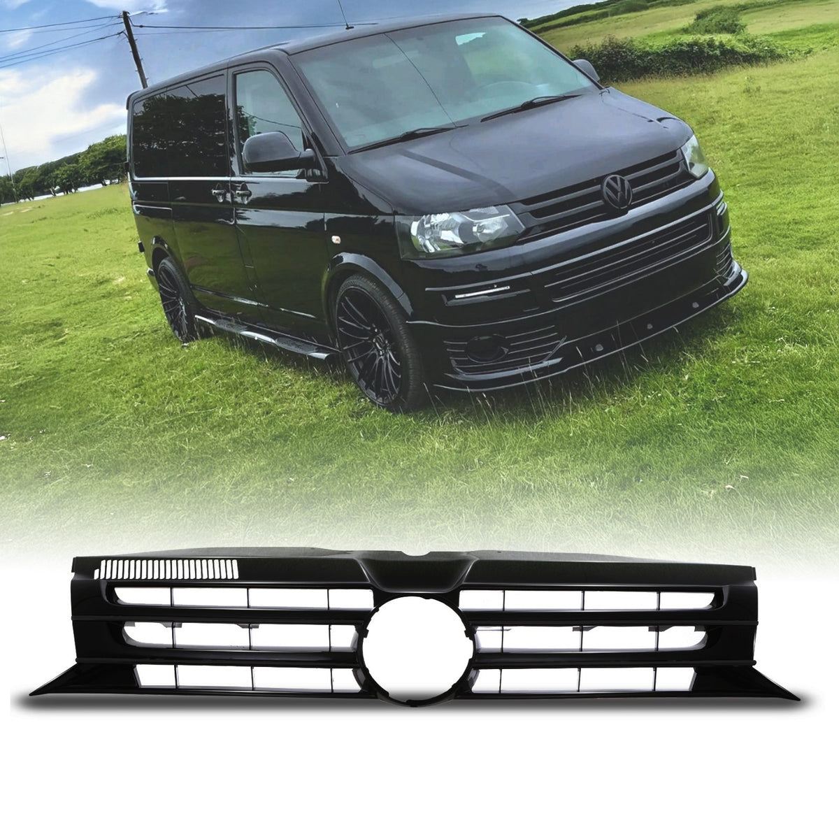 Gloss Black Front Grille for VW Transporter T5.1 09-15