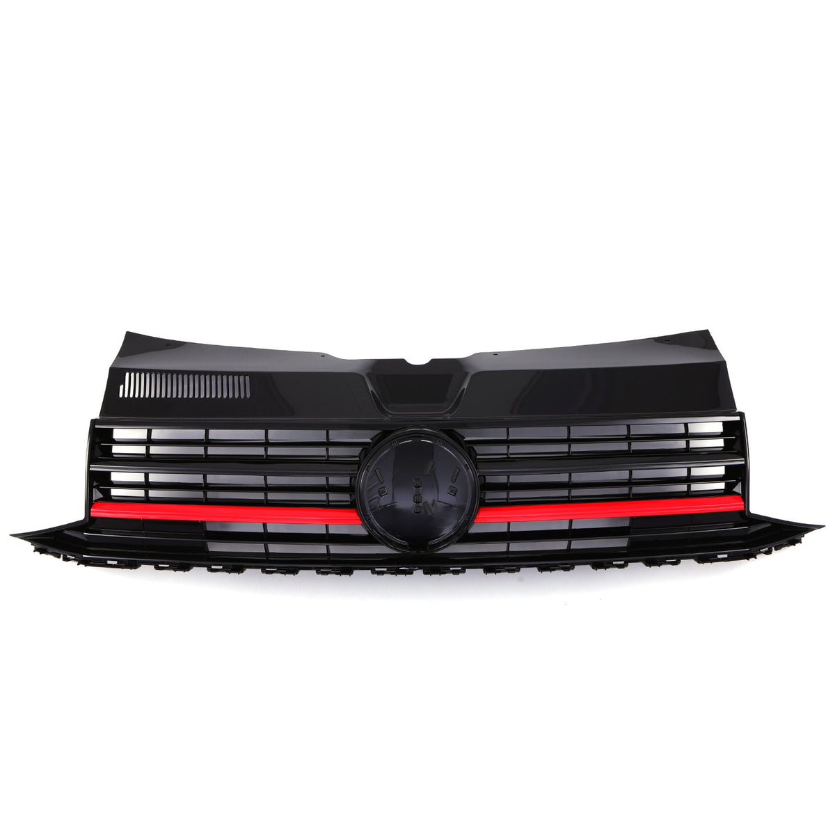 Gloss Black Badged Front Bumper Grille Red Trim for VW Transporter T6 16-19