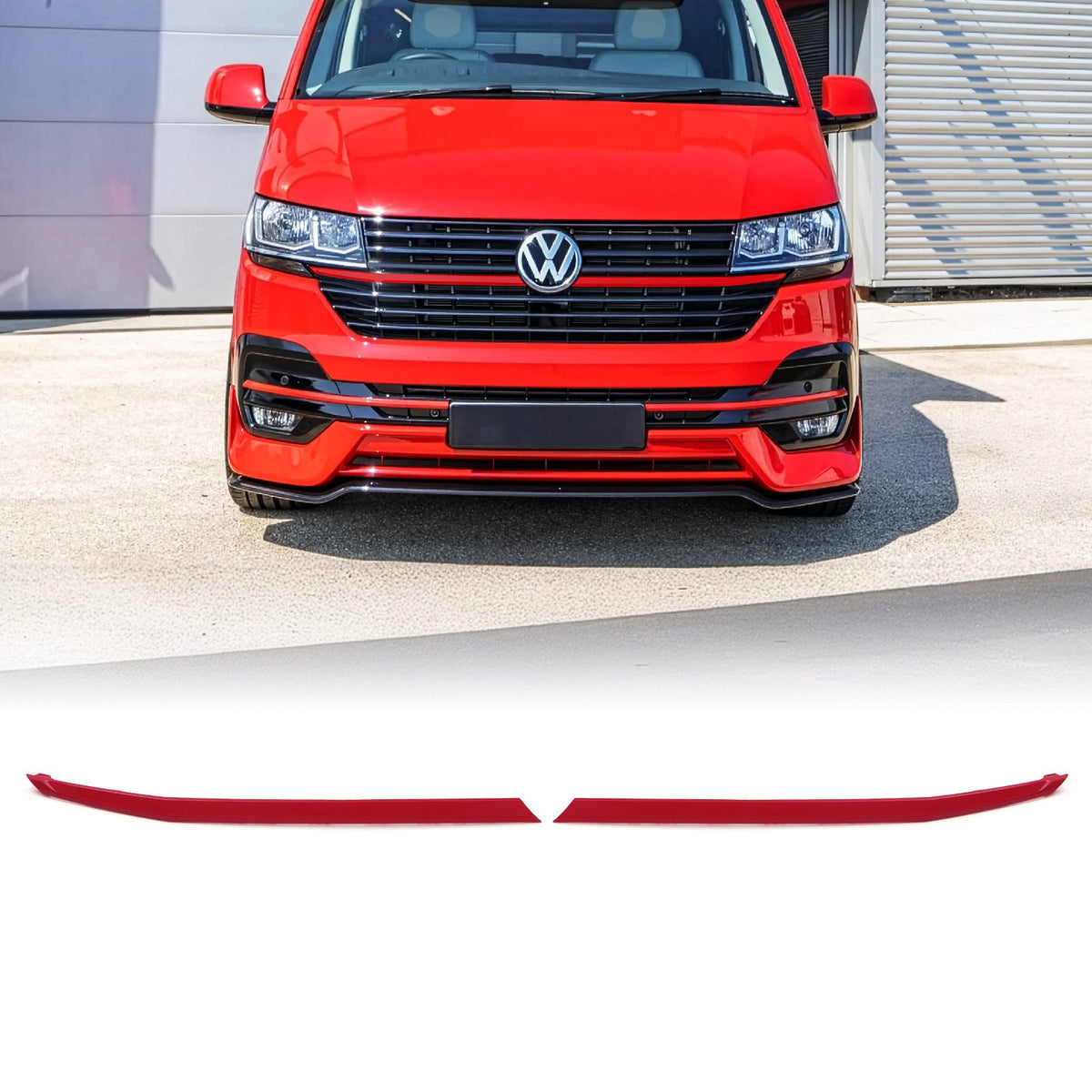 Red 2 Piece Long Grille Trims for VW Transporter T6.1 19-24