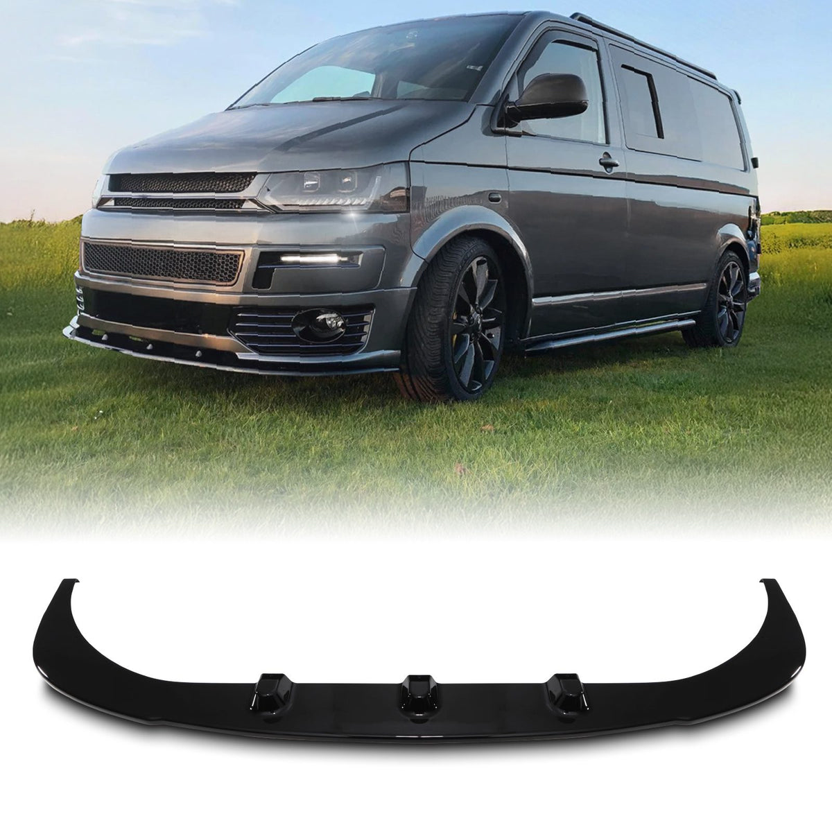 Gloss Black Front Splitter for VW Transporter T5 Sportline 03-15