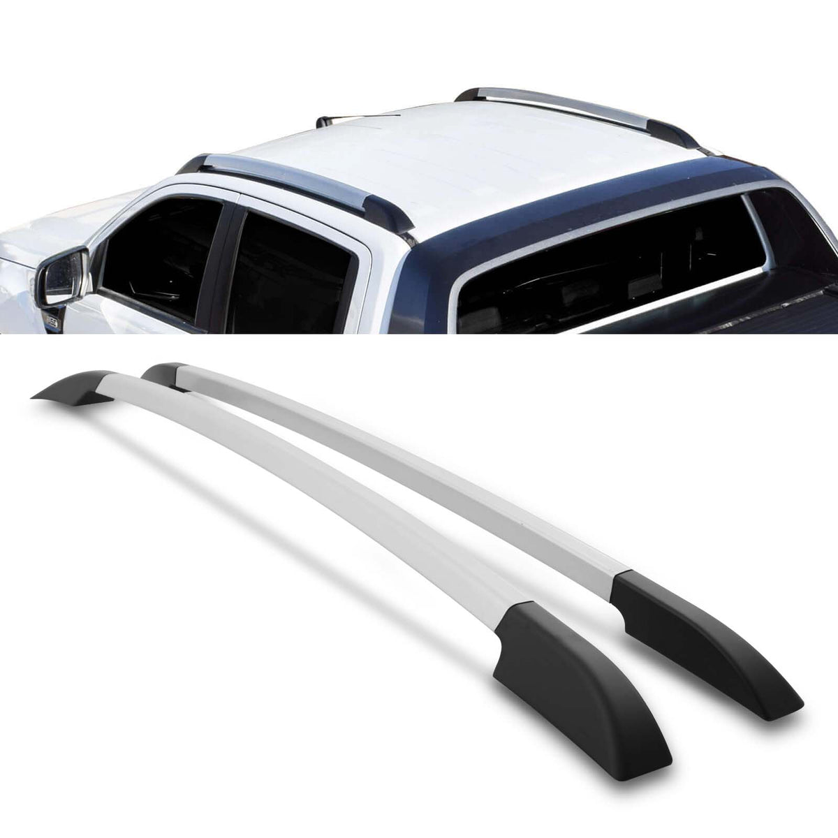 Silver Adjustable Roof Rack Rails for Ford Ranger T6 T7 2011+