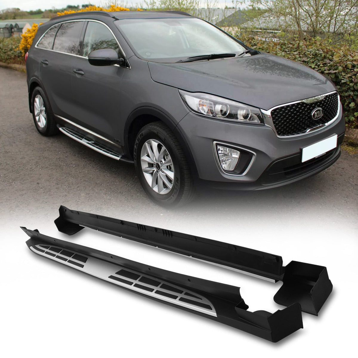 Black And Silver Side Steps for Kia Sorento UM 14-20