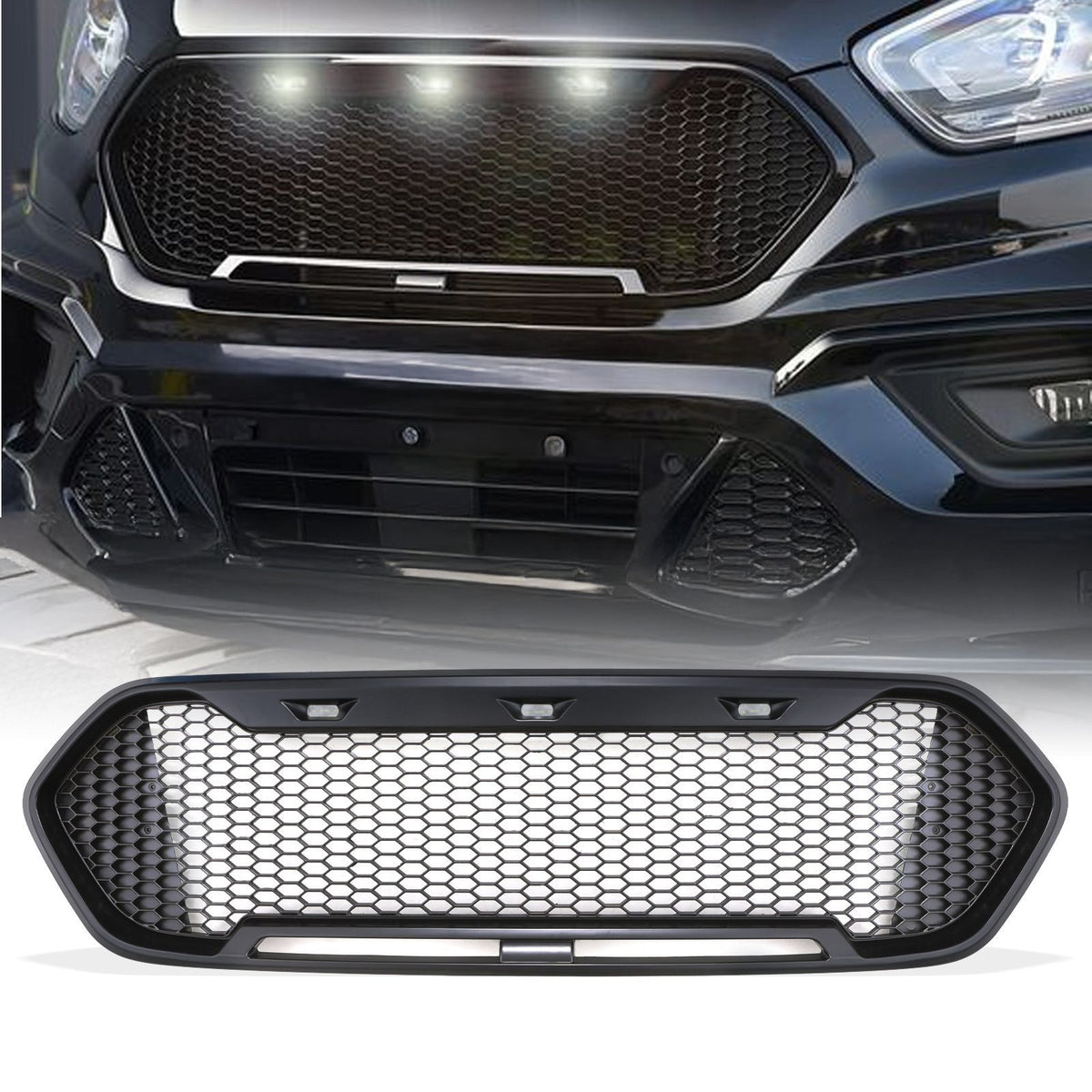 Matte Black Grille With White LEDs for Ford Transit Custom 18-22