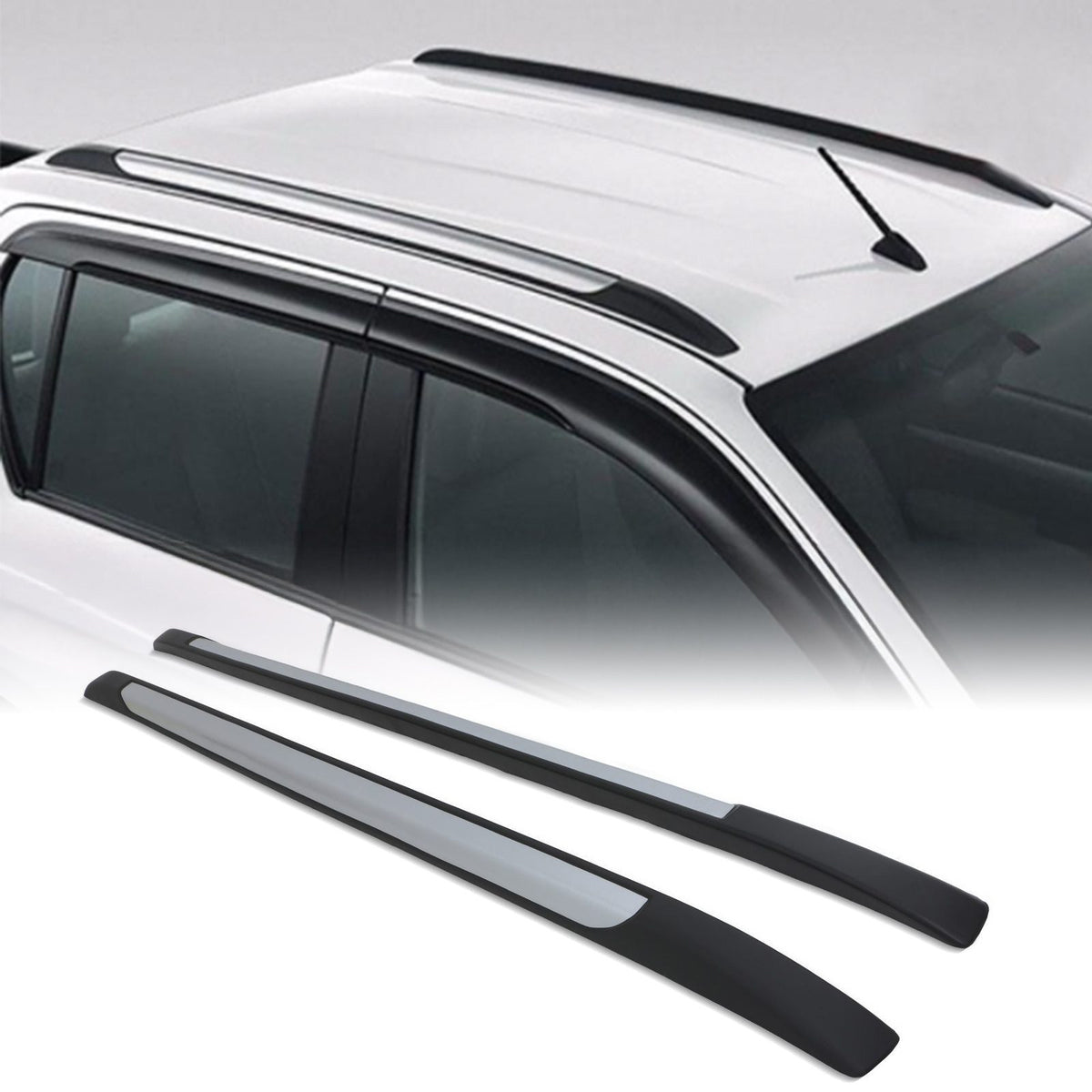Black & Silver Roof Rails for Toyota Hilux Revo MK8 15-21