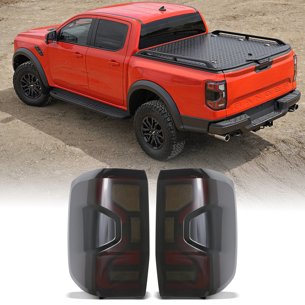 Smoked LED Rear Tail Lights With Fog Lamps for Ford Ranger T9 Wildtrak 2023+
