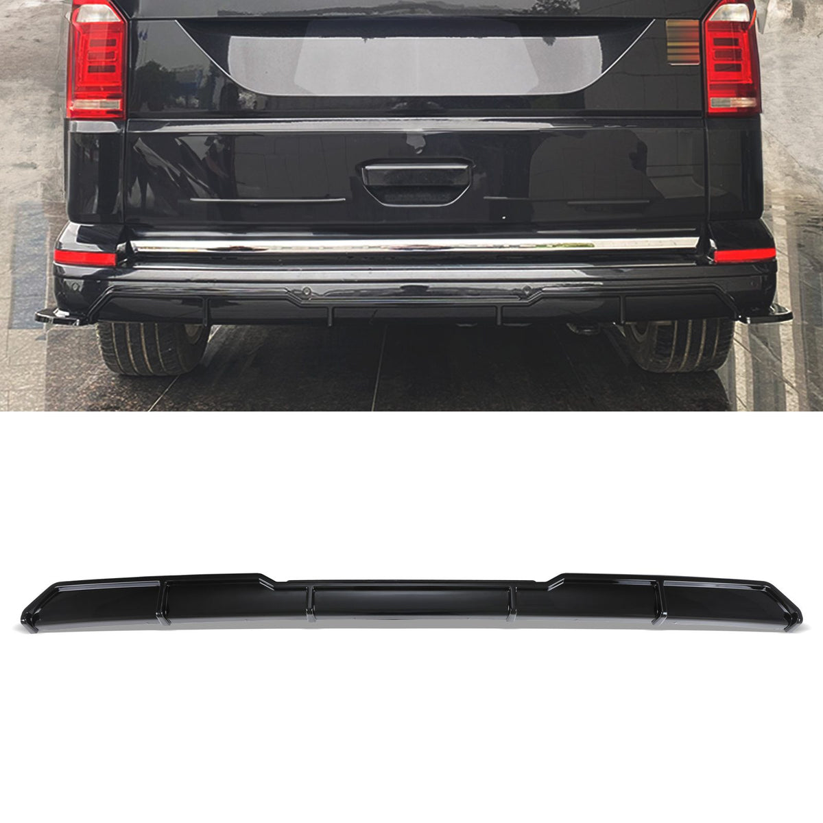 Rear Bumper Diffuser Gloss Black for VW Transporter T6 16-24