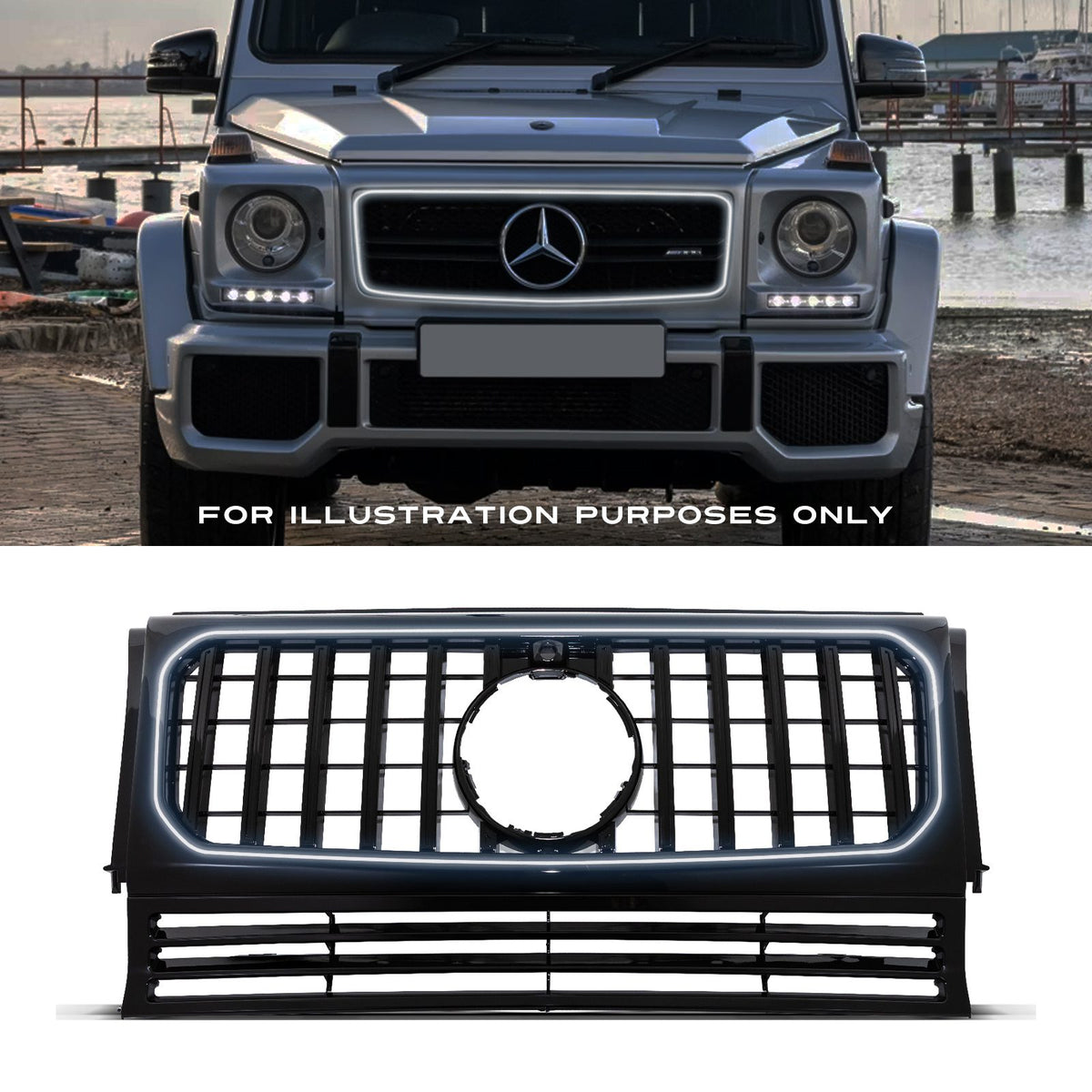 Gloss Black LED Front Grille for Mercedes Benz G-Wagon W463 90-18
