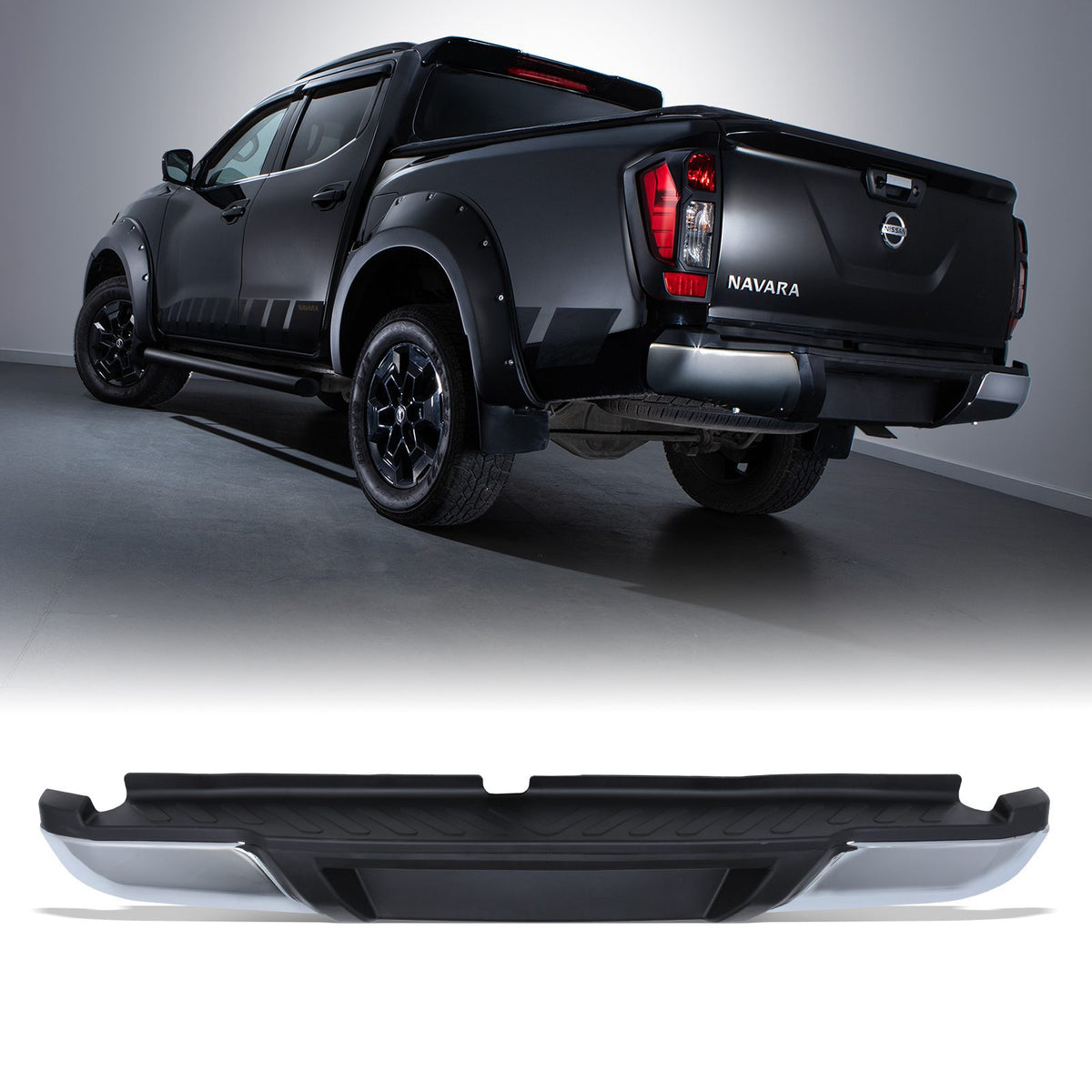 Black & Chrome Rear Bumper for Nissan Navara D23 NP300 14-21