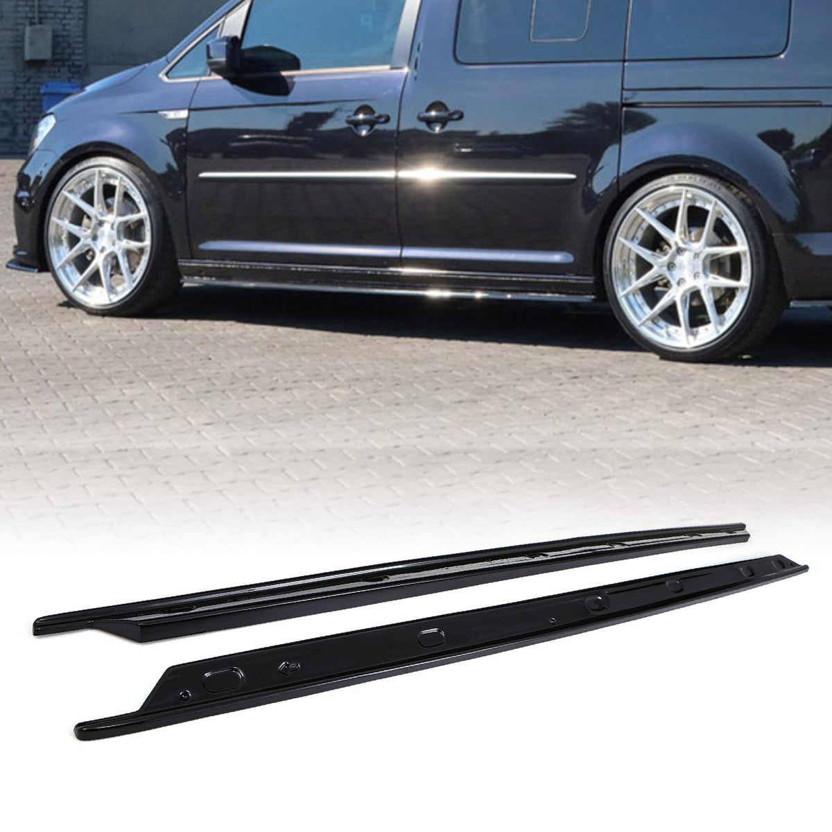 Gloss Black Side Skirts for Volkswagen Caddy MK5 LWB 2020+