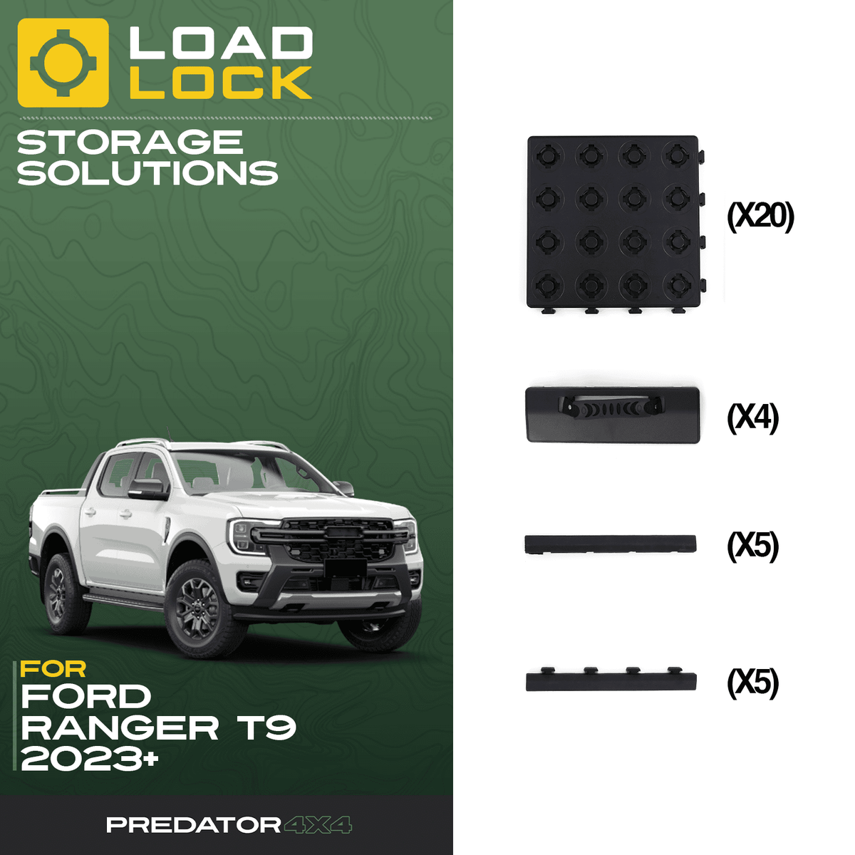 LoadLock Full Truck Bed Base Kit for Ford Ranger T9 2023+ - 8 Anchors & 8 Stoppers