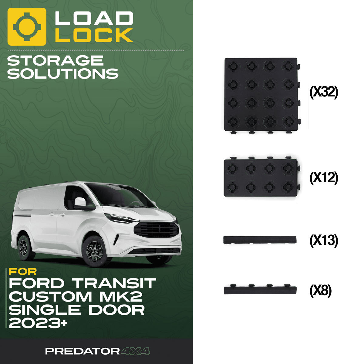 LoadLock Full Load Bed Base Kit for Ford Transit Custom MK2 SWB/LWB 2023+ - 4 Anchors & 4 Stoppers , LWB