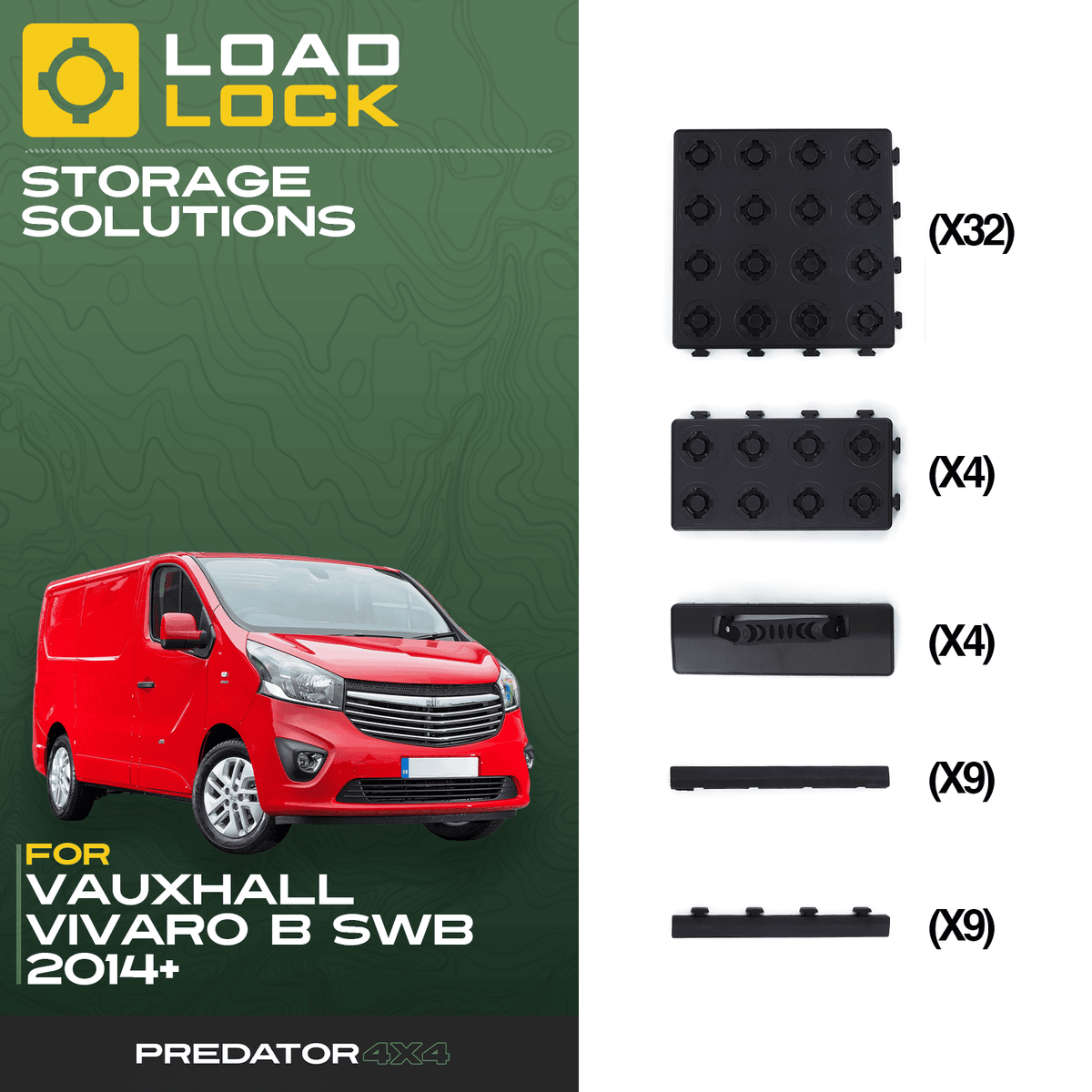 LoadLock Full Load Bed Base Kit for Vauxhall Vivaro B / Renault Trafic X82 SWB/LWB 2014+ - 4 Anchors & 4 Stoppers , SWB