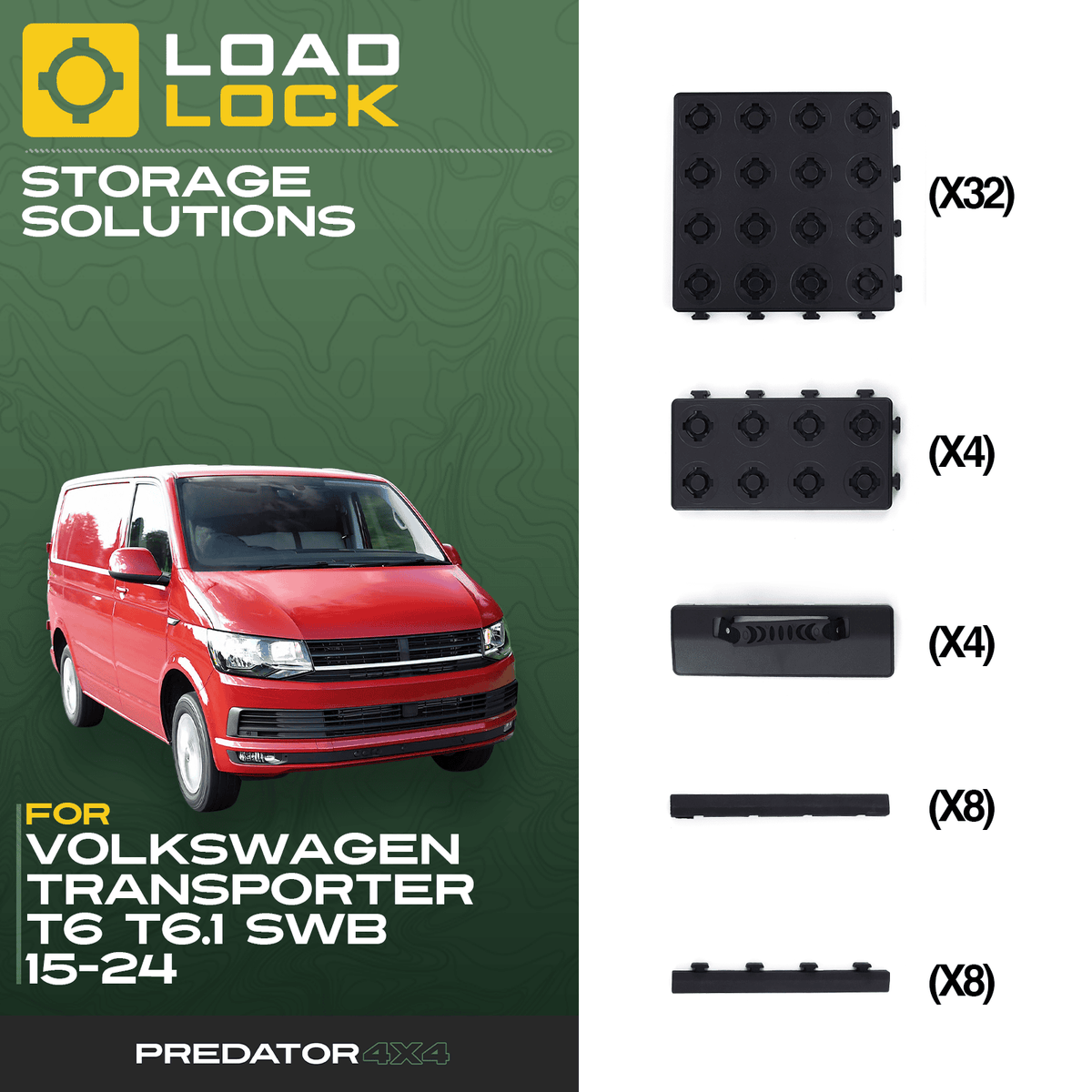 LoadLock Full Load Bed Base Kit for Volkswagen Transporter T6 / T6.1 SWB/LWB 2015-2024 - Base Kit , LWB