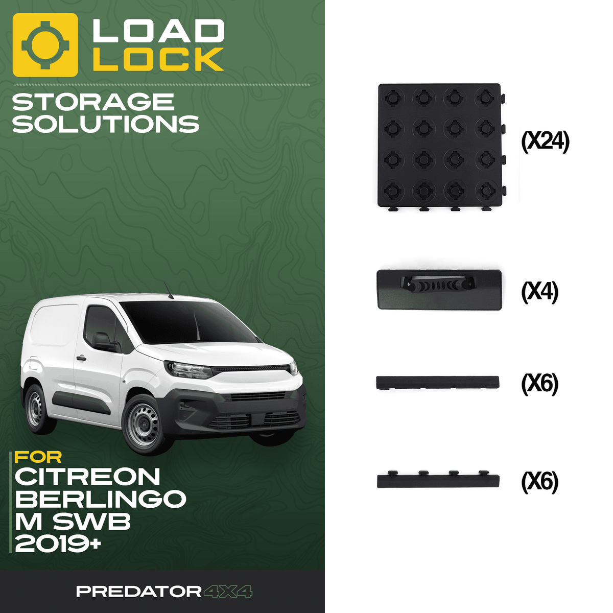 LoadLock Full Load Bed Base Kit for Citroen Berlingo SWB/LWB 2019+ - 6 Anchors & 6 Stoppers , SWB