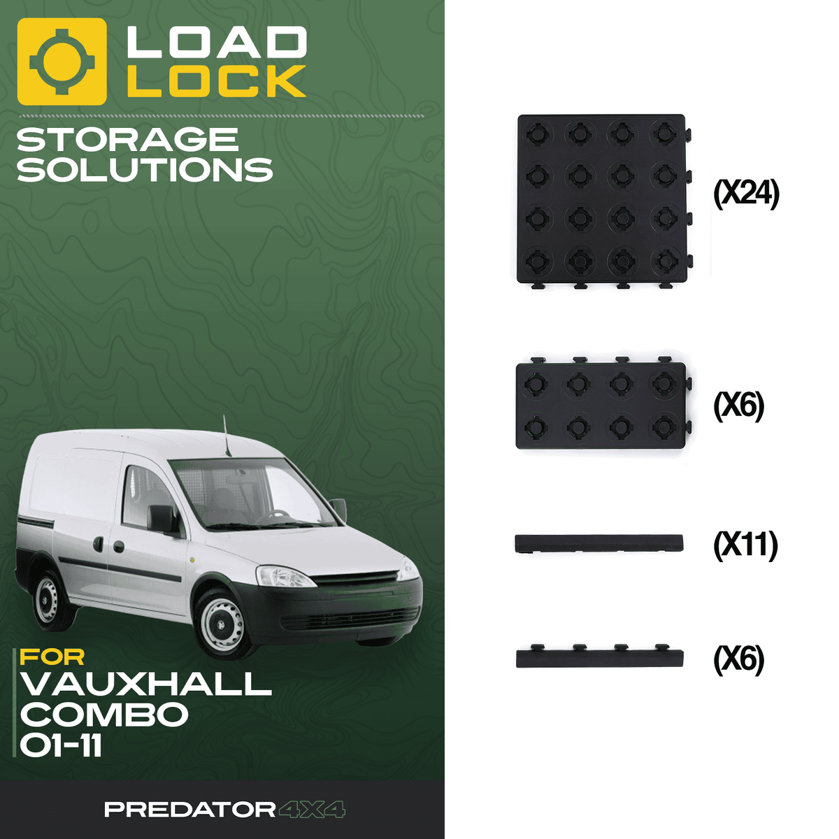 LoadLock Full Load Bed Base Kit for Vauxhall Combo 2001-2011 - 8 Anchors & 8 Stoppers
