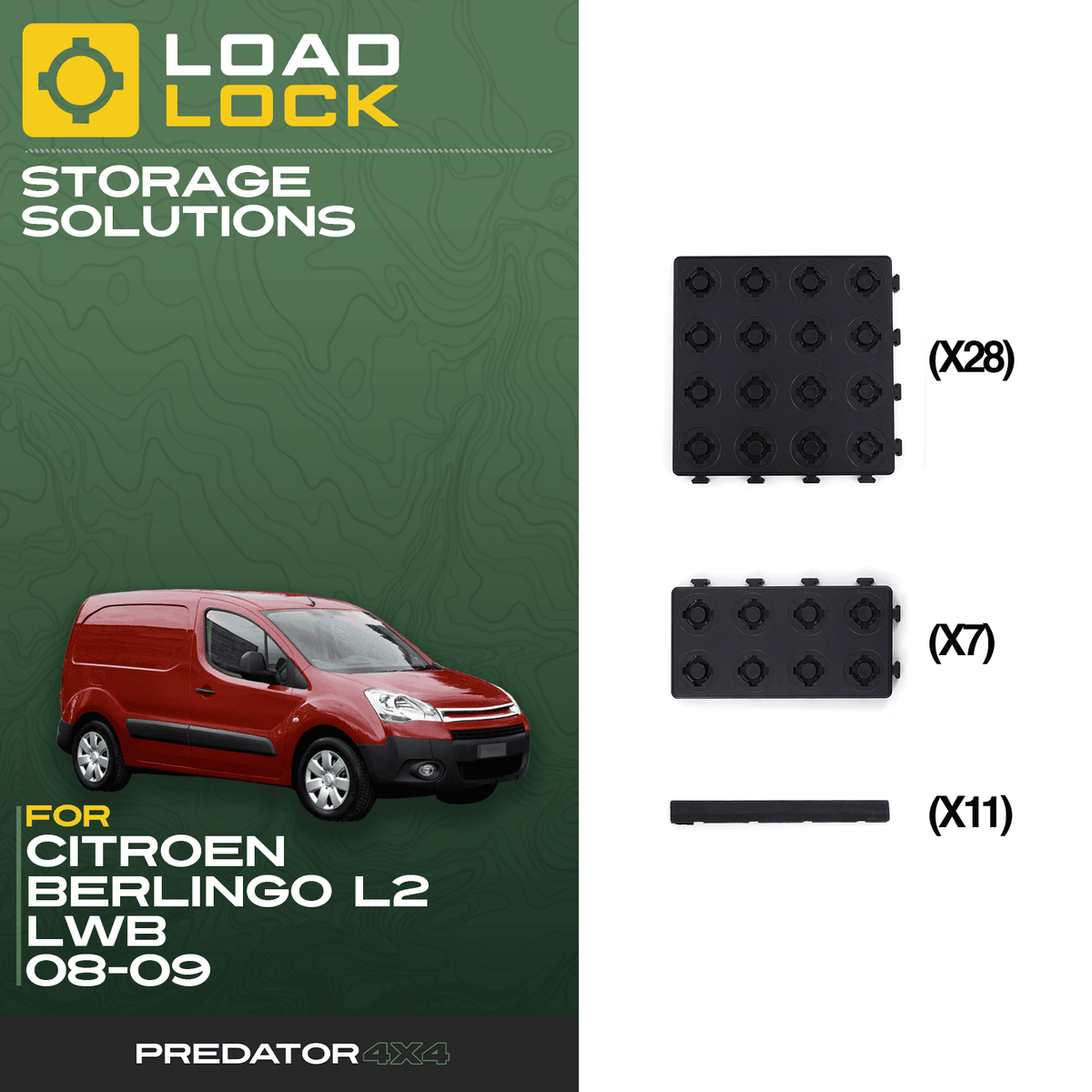 LoadLock Full Load Bed Base Kit for Citroen Belingo / Peugeot Partner L2 LWB 2008-2019 - 6 Anchors & 6 Stoppers
