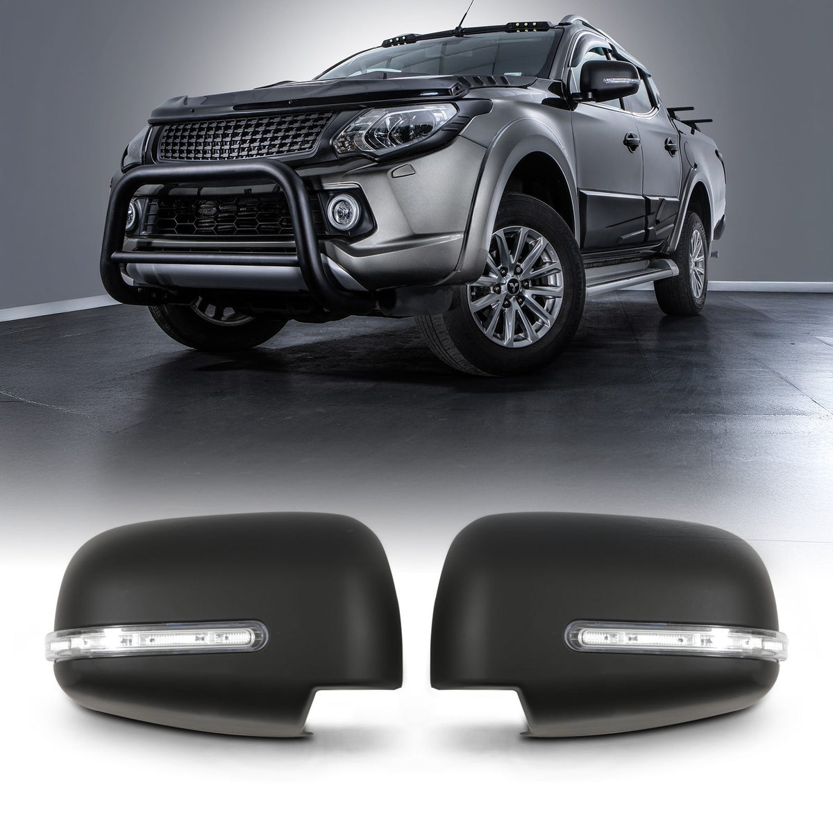 Black Door Mirror Covers With LED Light for Mitsubishi L200 Triton 15-18