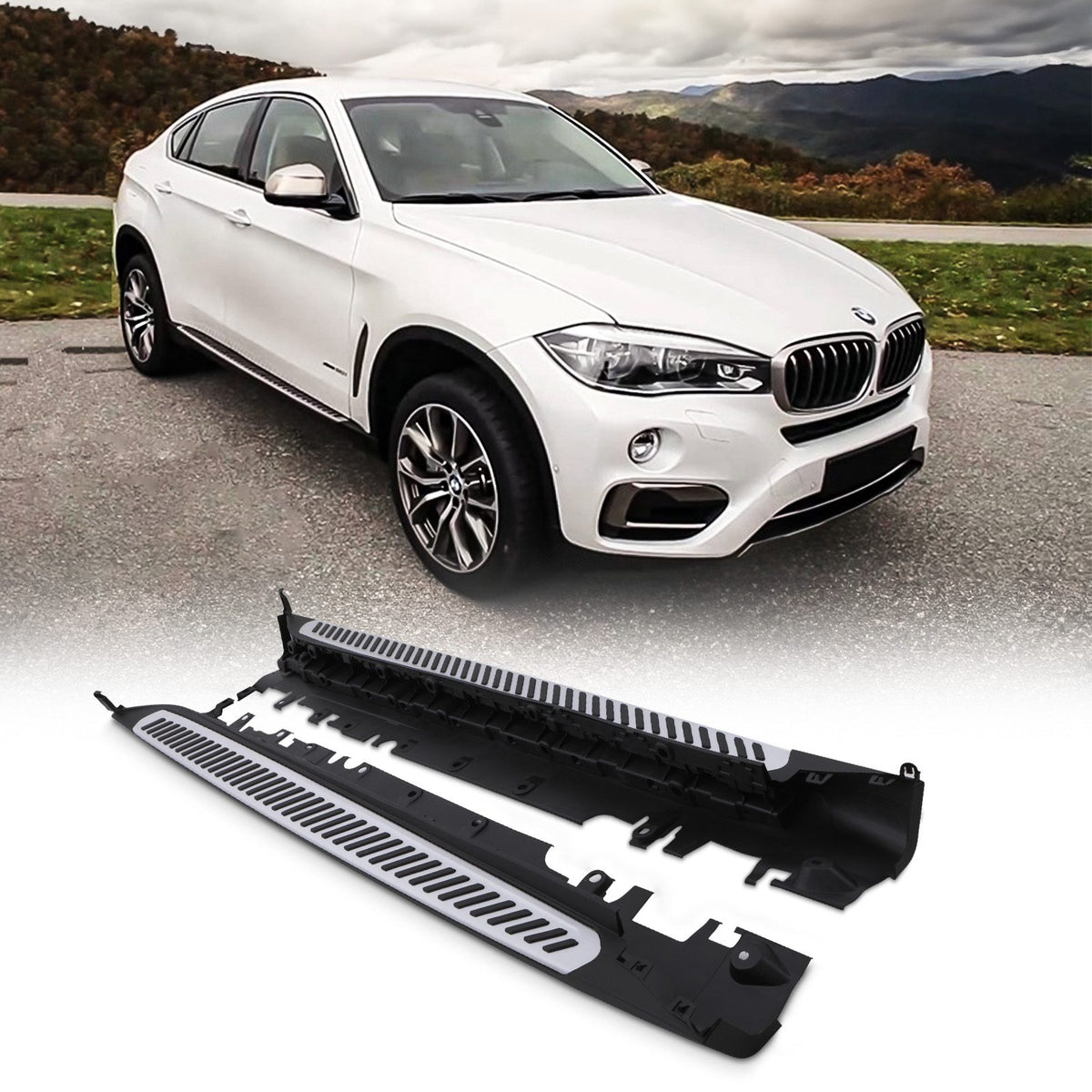 Black & Silver Side Steps for BMW X6 F16 15-19