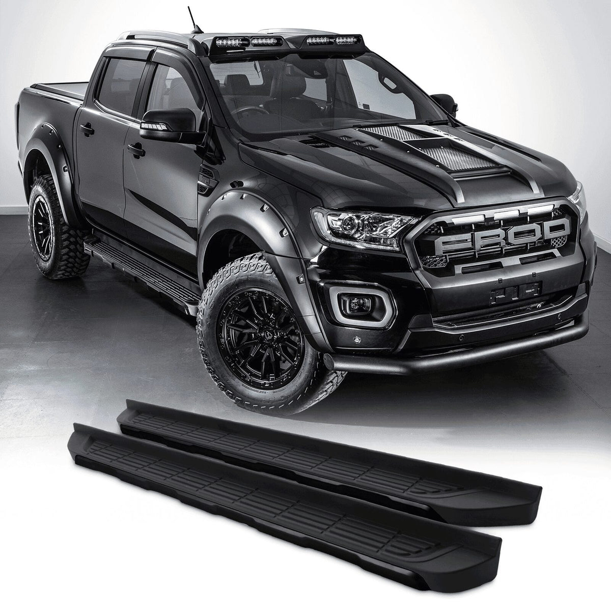 Black Aluminium Side Steps for Ford Ranger T8 18-21