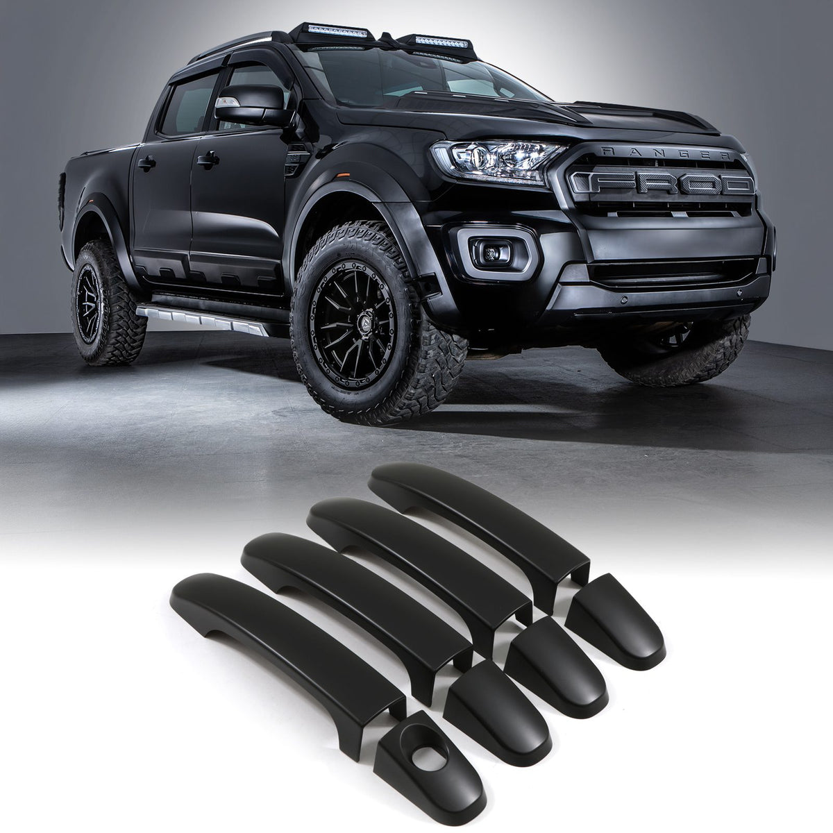 Black Door Handle Covers for Ford Ranger T6 T7 T8 12-21