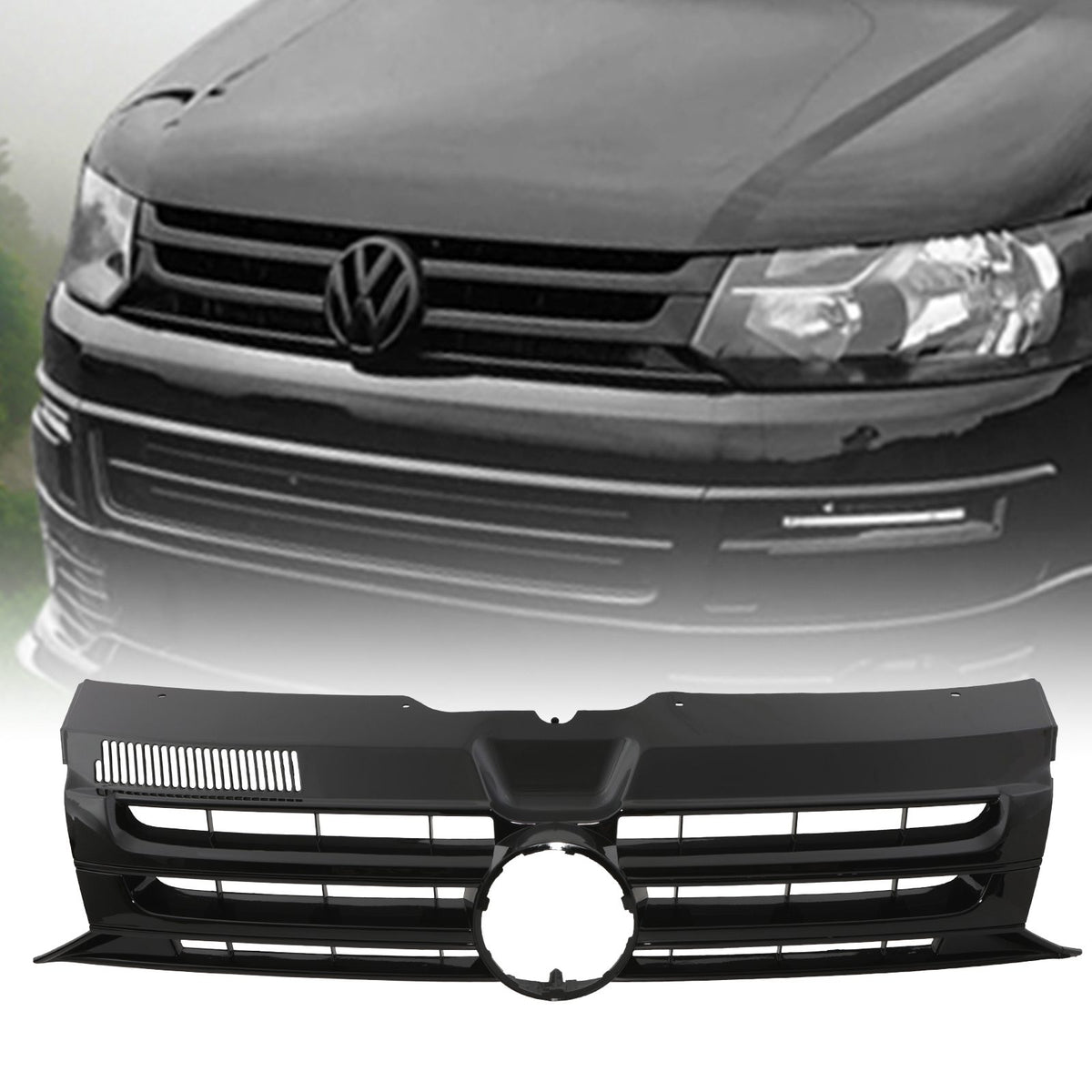 Gloss Black badged Grille for VW Transporter T5.1 09-15