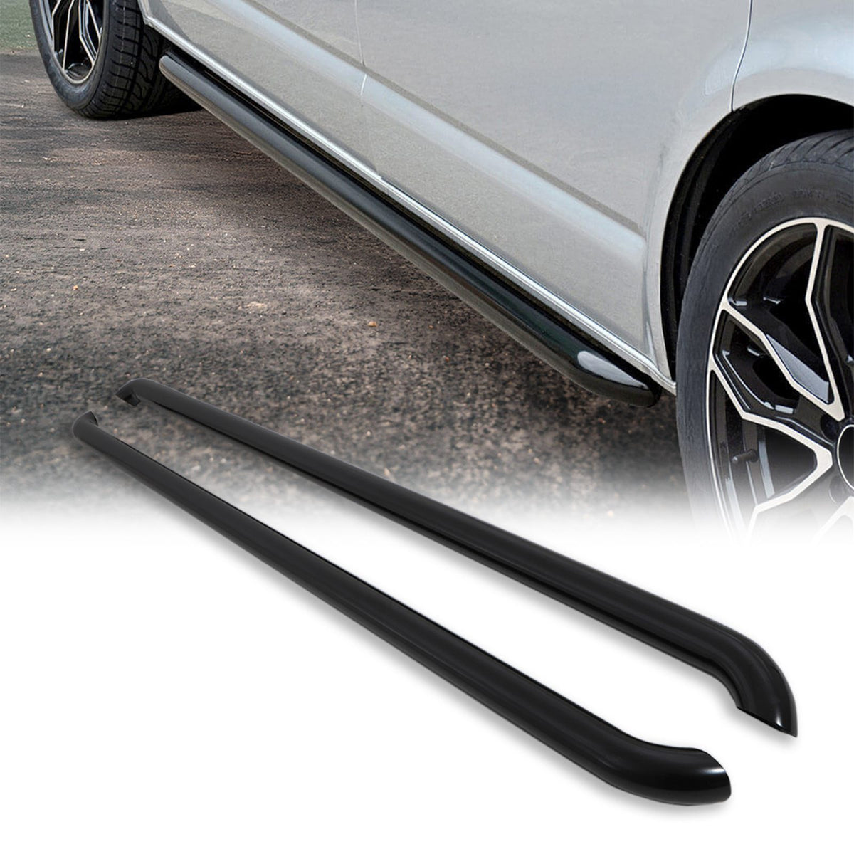 Gloss Black Side Bars for VW Transporter T5 & T6 SWB 03+