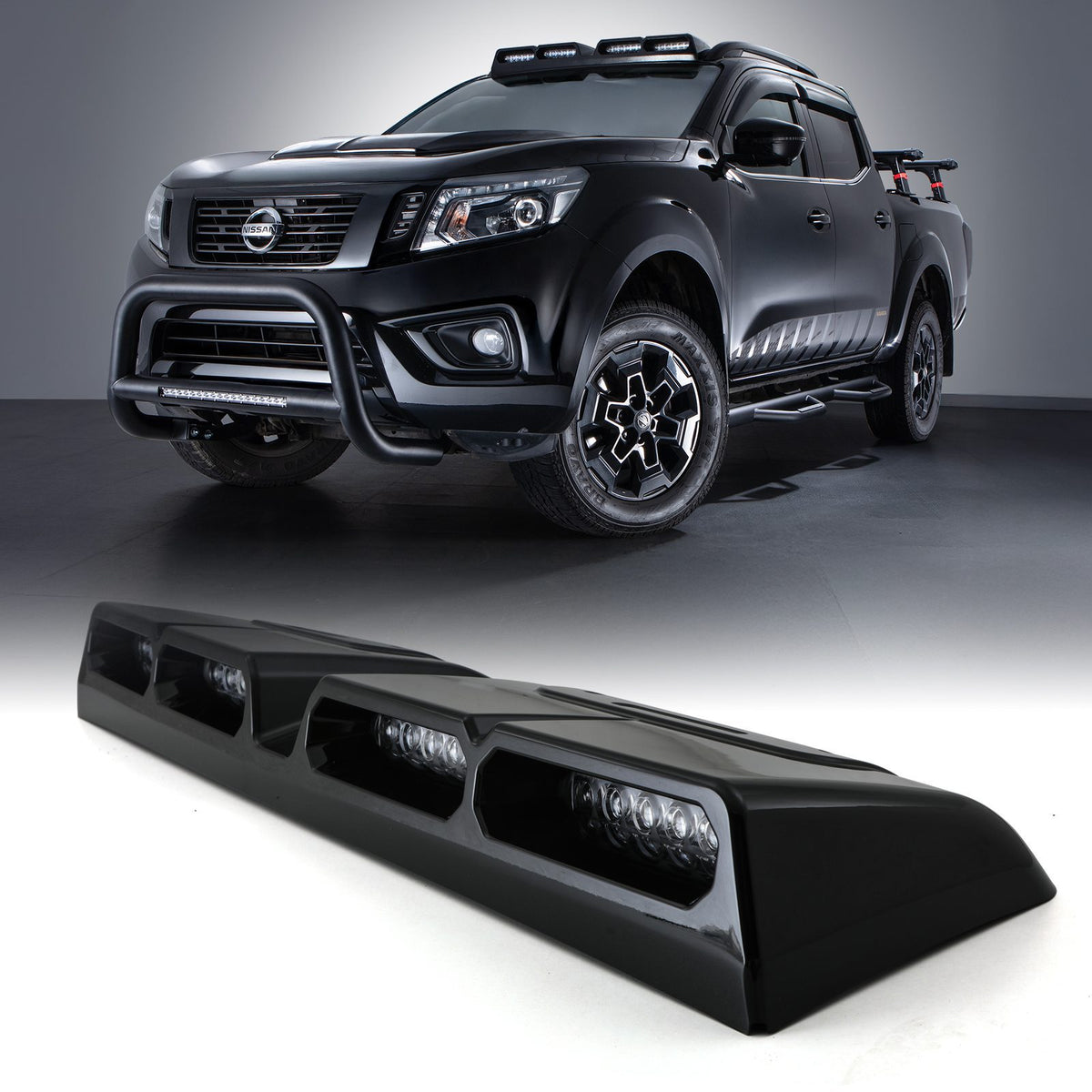 Gloss Black Quad Roof Mounted LED Light for Nissan Navara D23 NP300 14-21